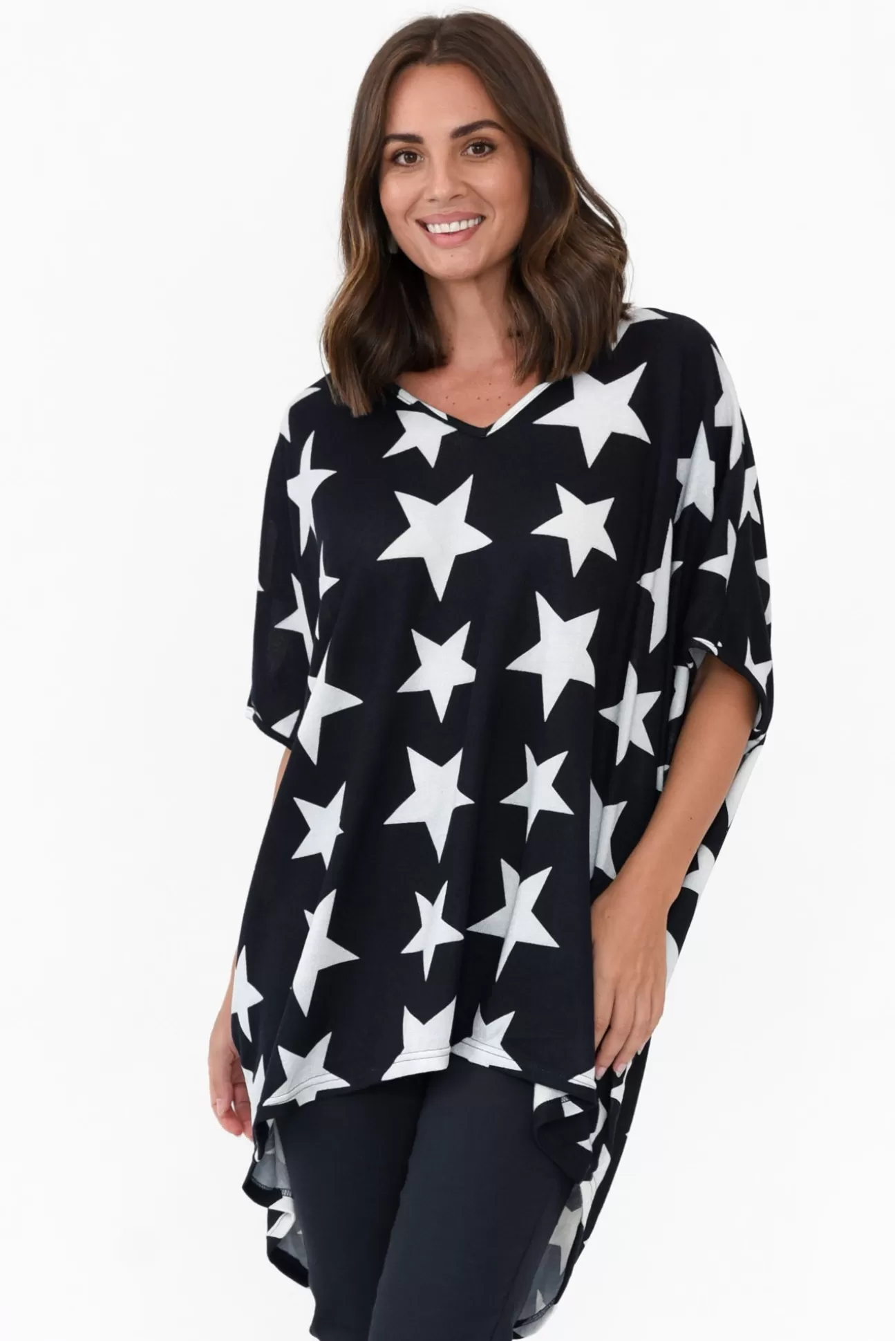 La Mode Aaron Navy Star Knit Drape Top New