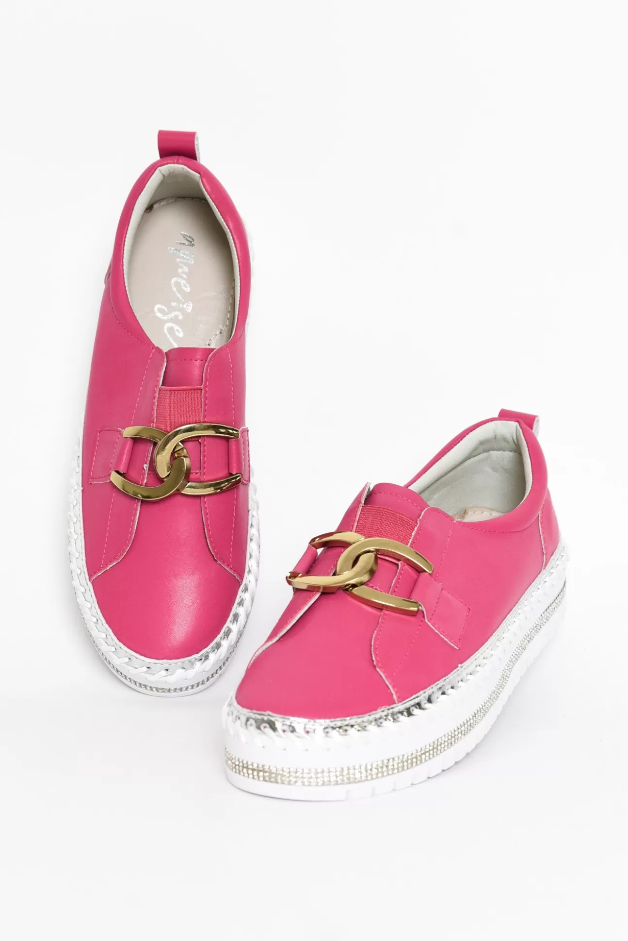 Ameise Abigail Hot Pink Leather Diamante Sneaker Flash Sale