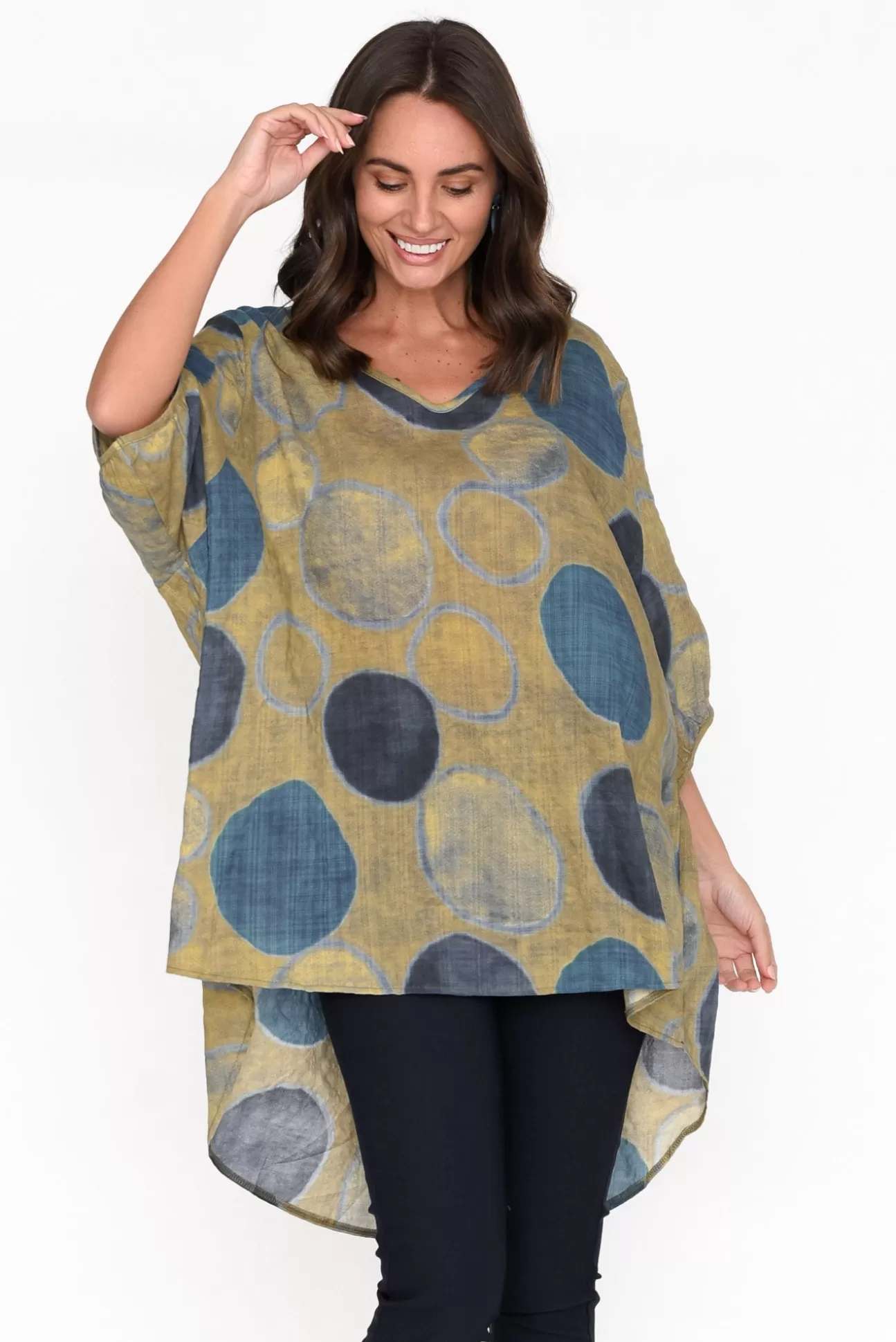 Cotton Village Abra Blue Spot Oversized Top New