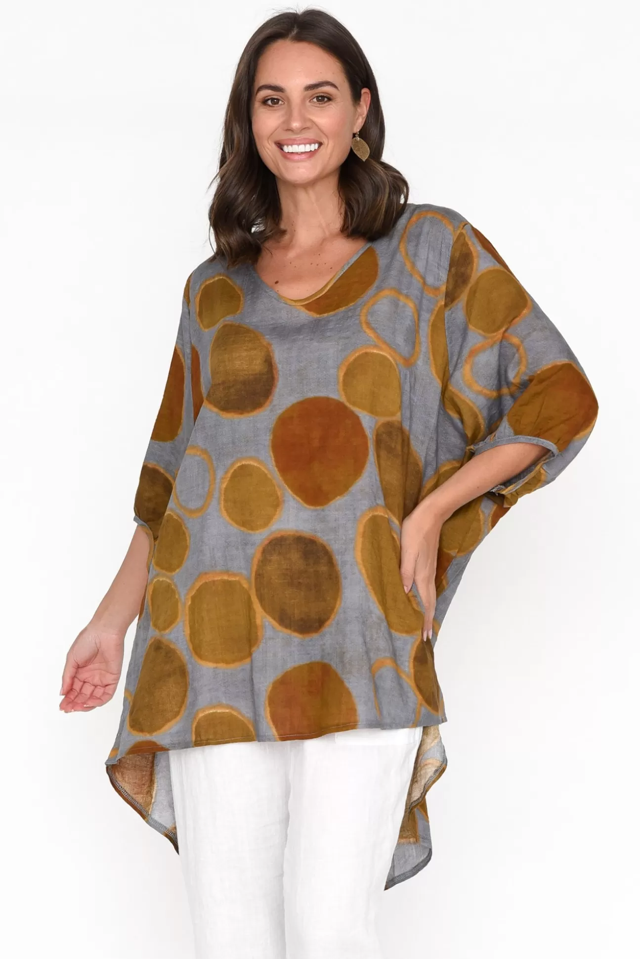 Cotton Village Abra Brown Spot Oversized Top Online