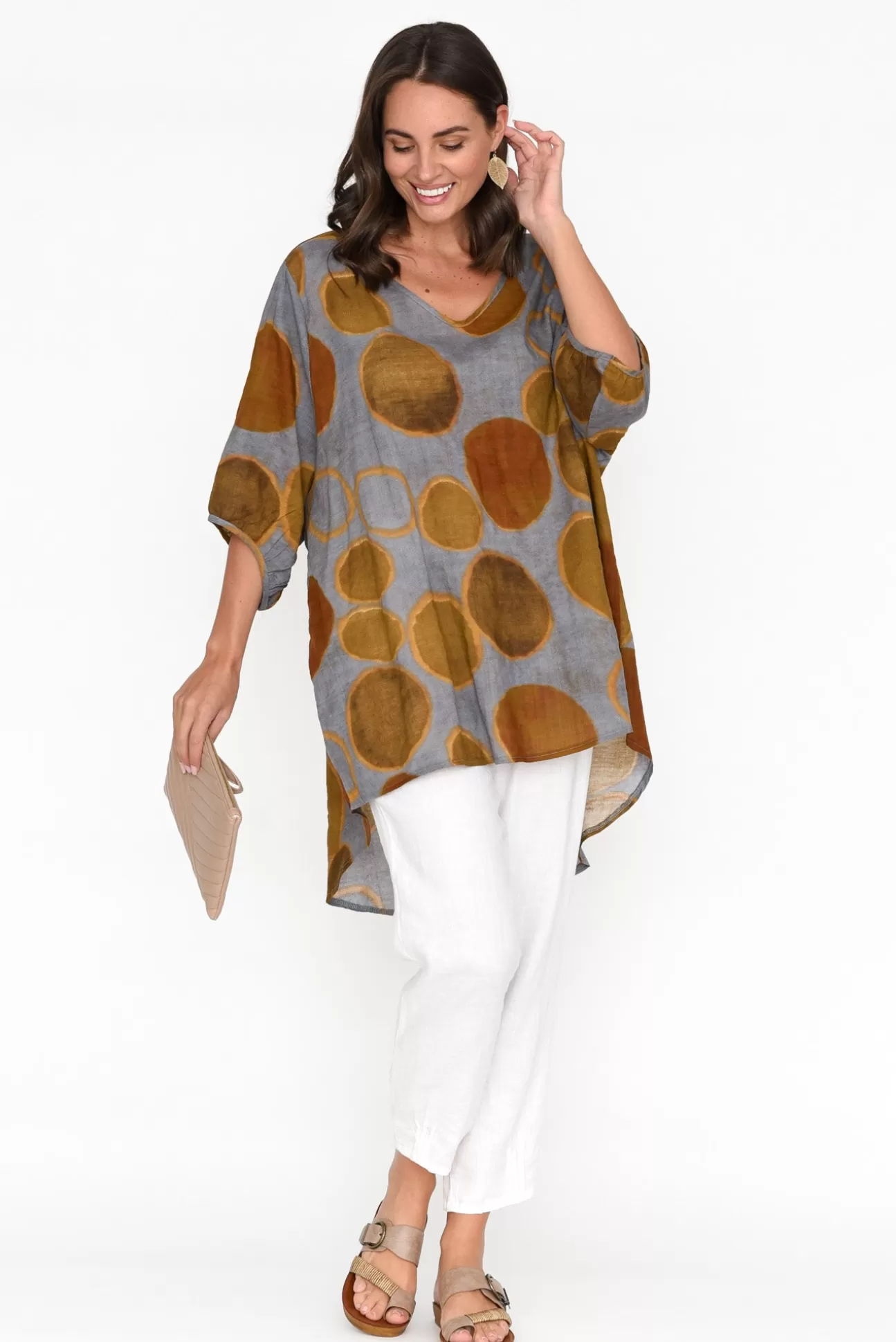 Cotton Village Abra Brown Spot Oversized Top Online