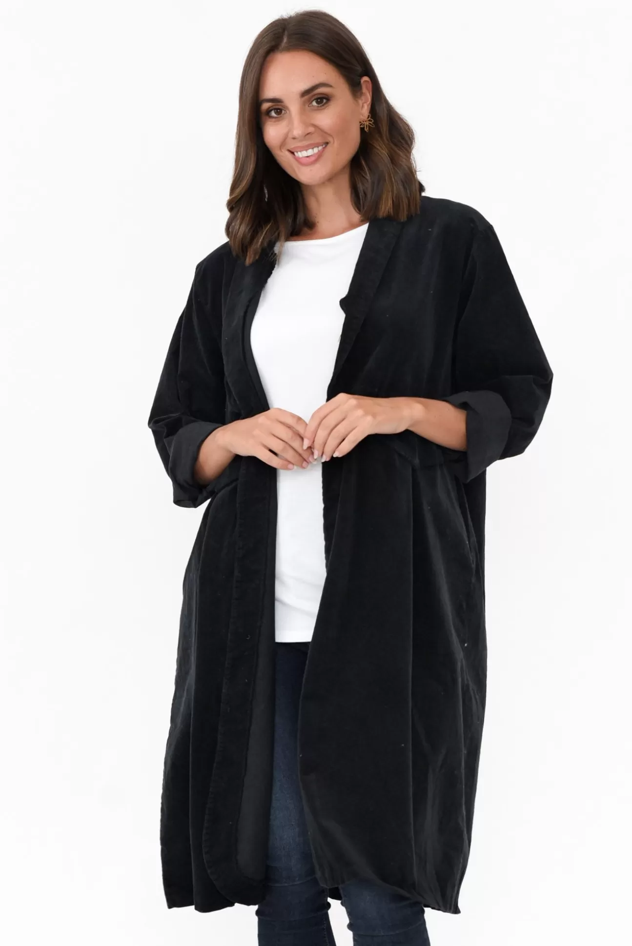 Donna Donna Abraham Black Corduroy Coat Discount