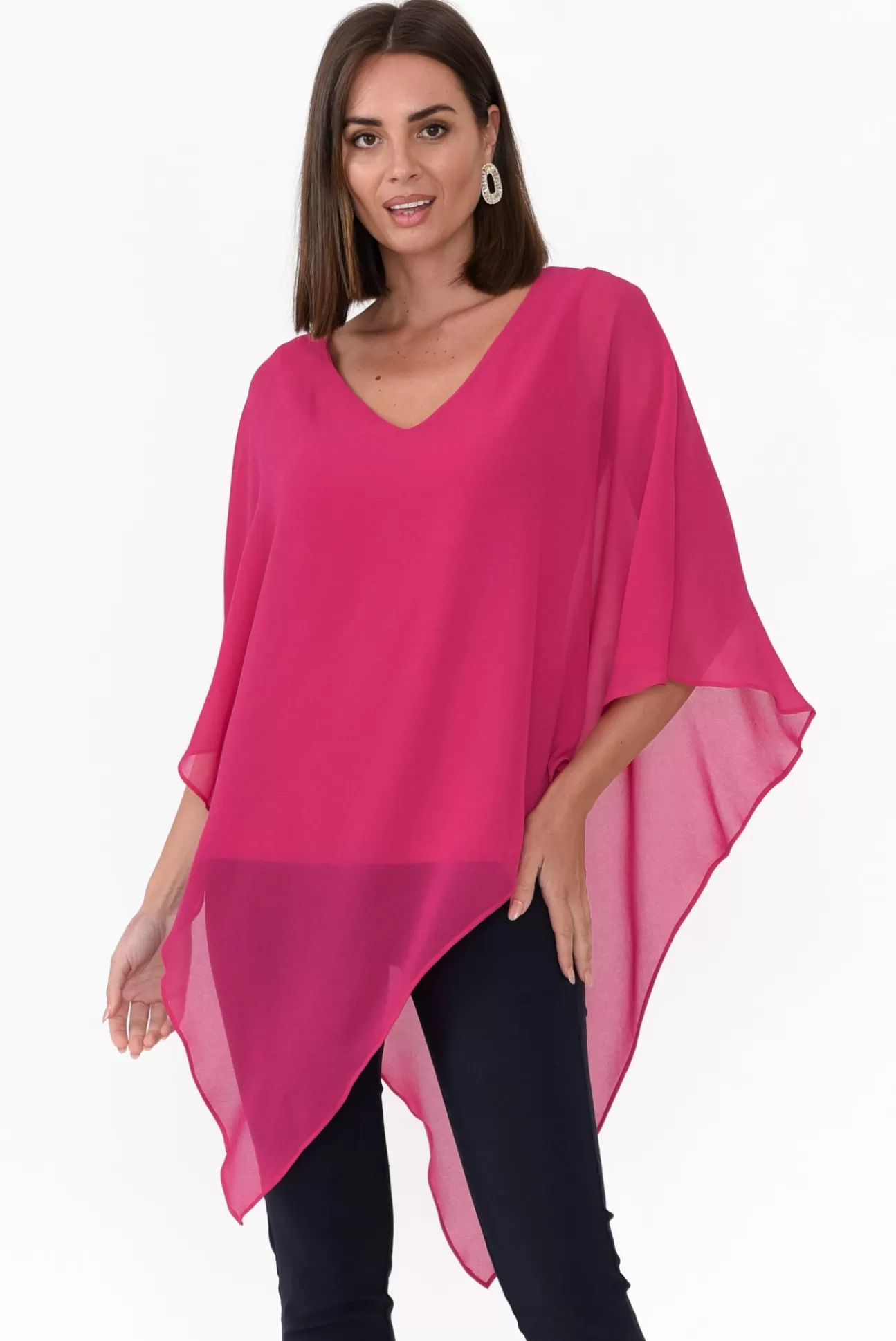 Four Girlz Adaline Hot Pink Asymmetric Draped Top Online