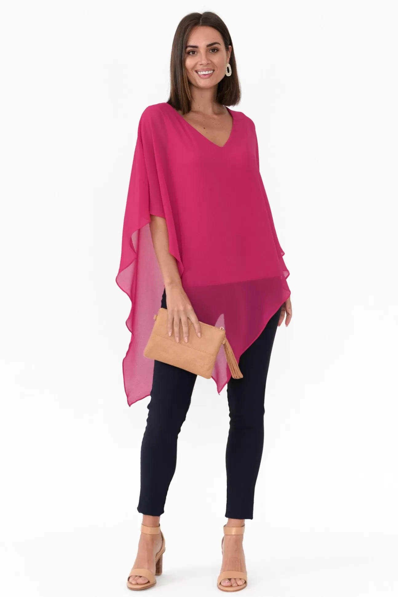 Four Girlz Adaline Hot Pink Asymmetric Draped Top Online