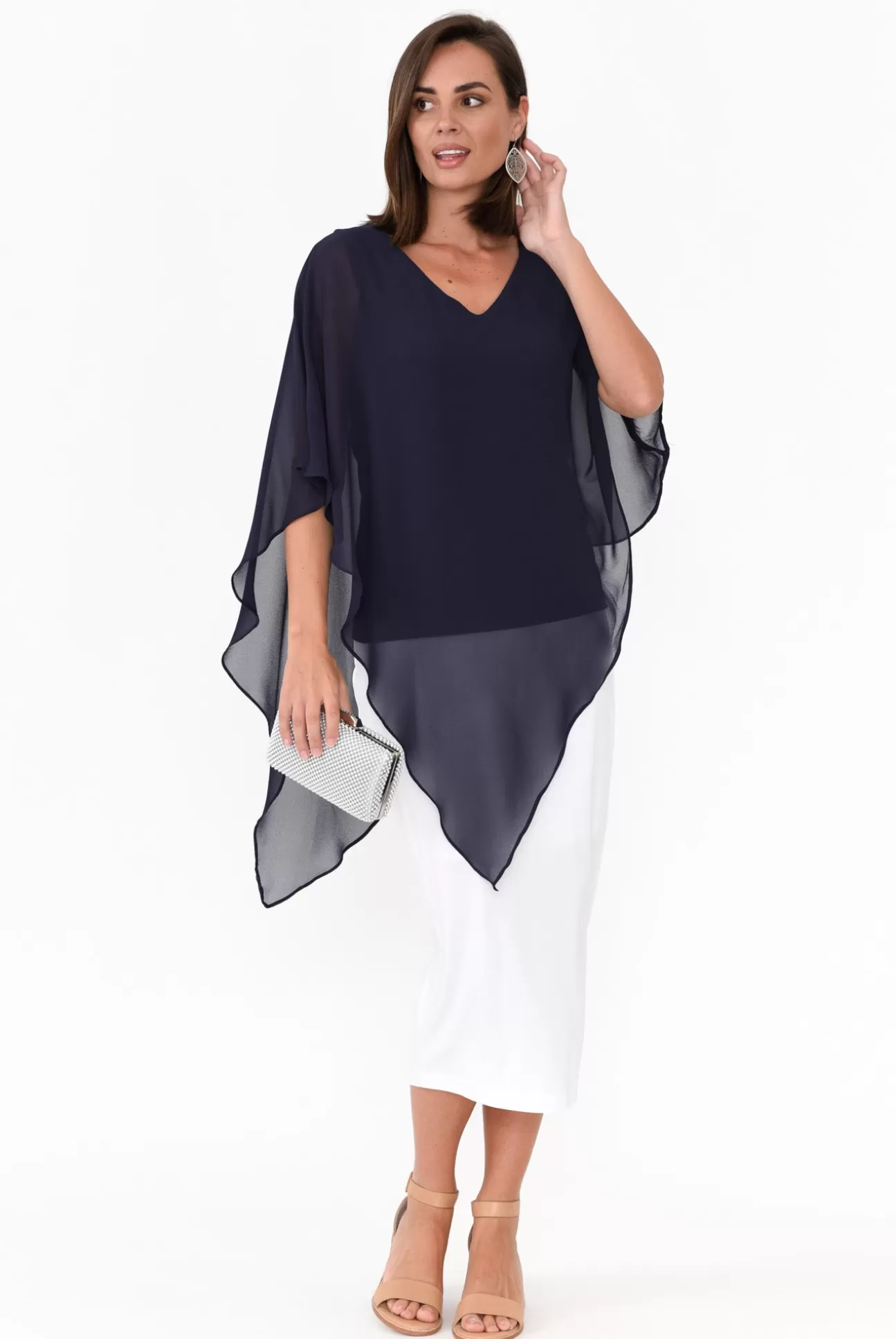 Four Girlz Adaline Navy Asymmetric Draped Top Hot