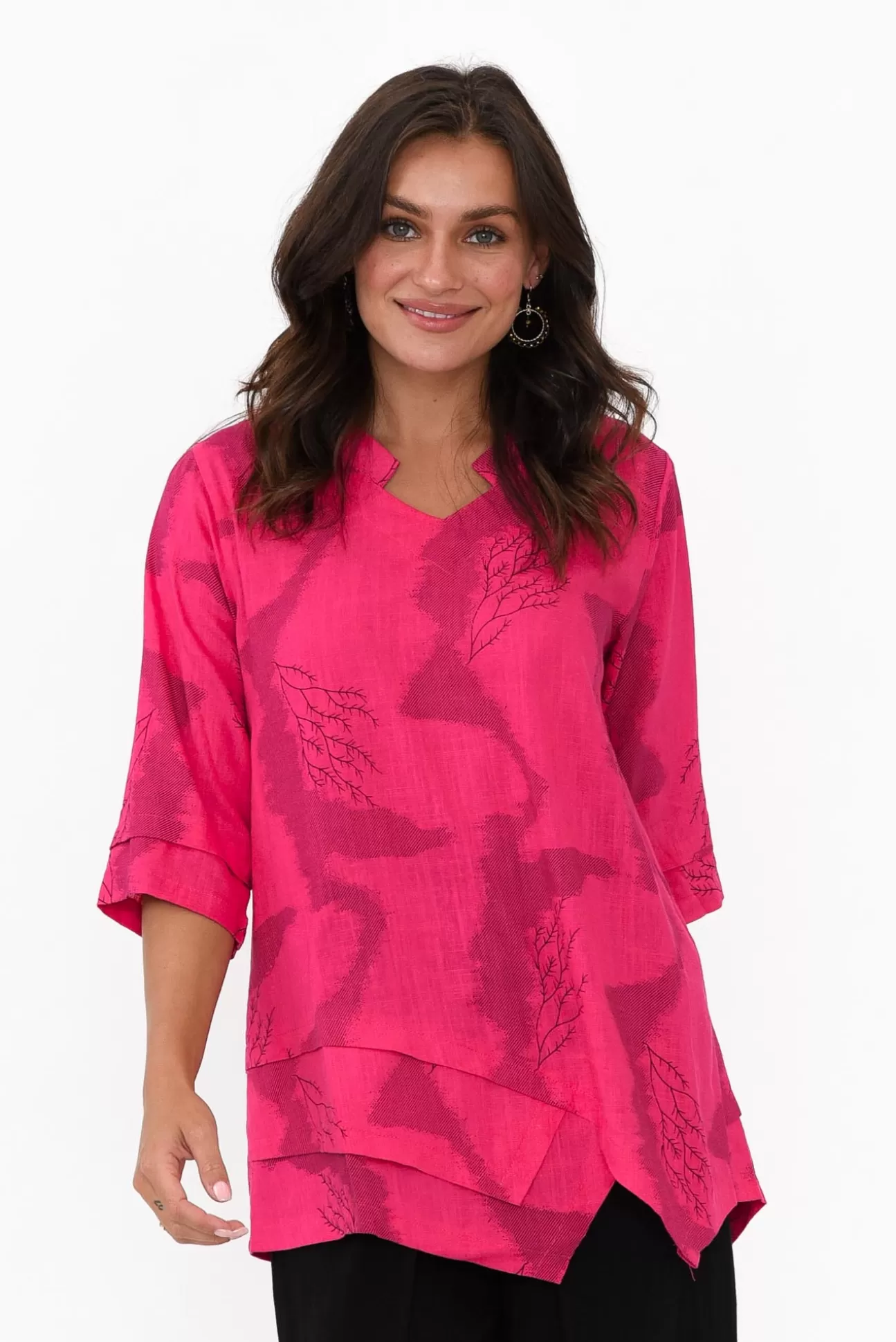 Ruby Rain Adara Pink Abstract Linen Cotton Top Discount