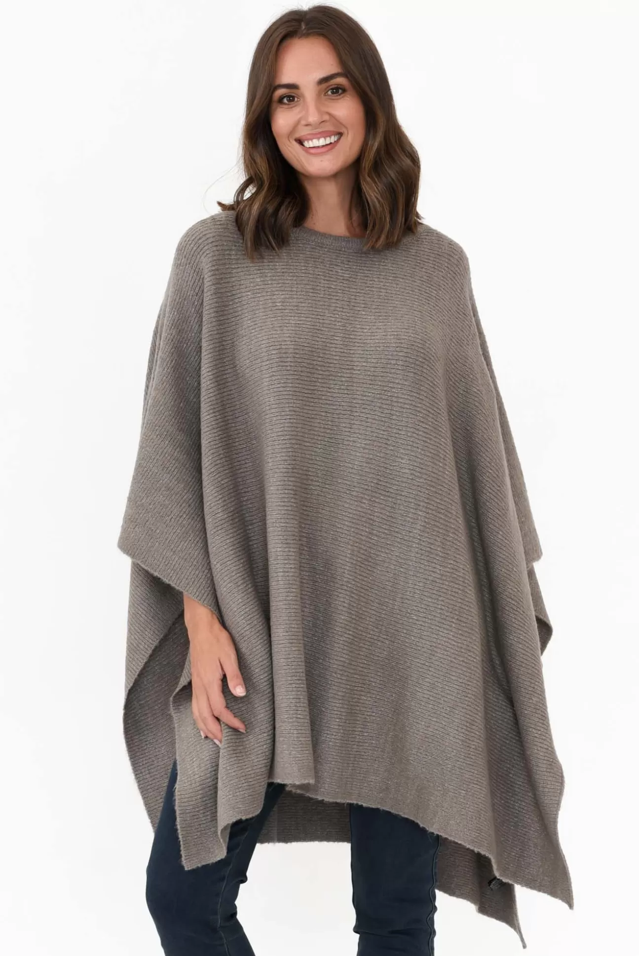 Zura Addie Grey Wool Blend Poncho Outlet