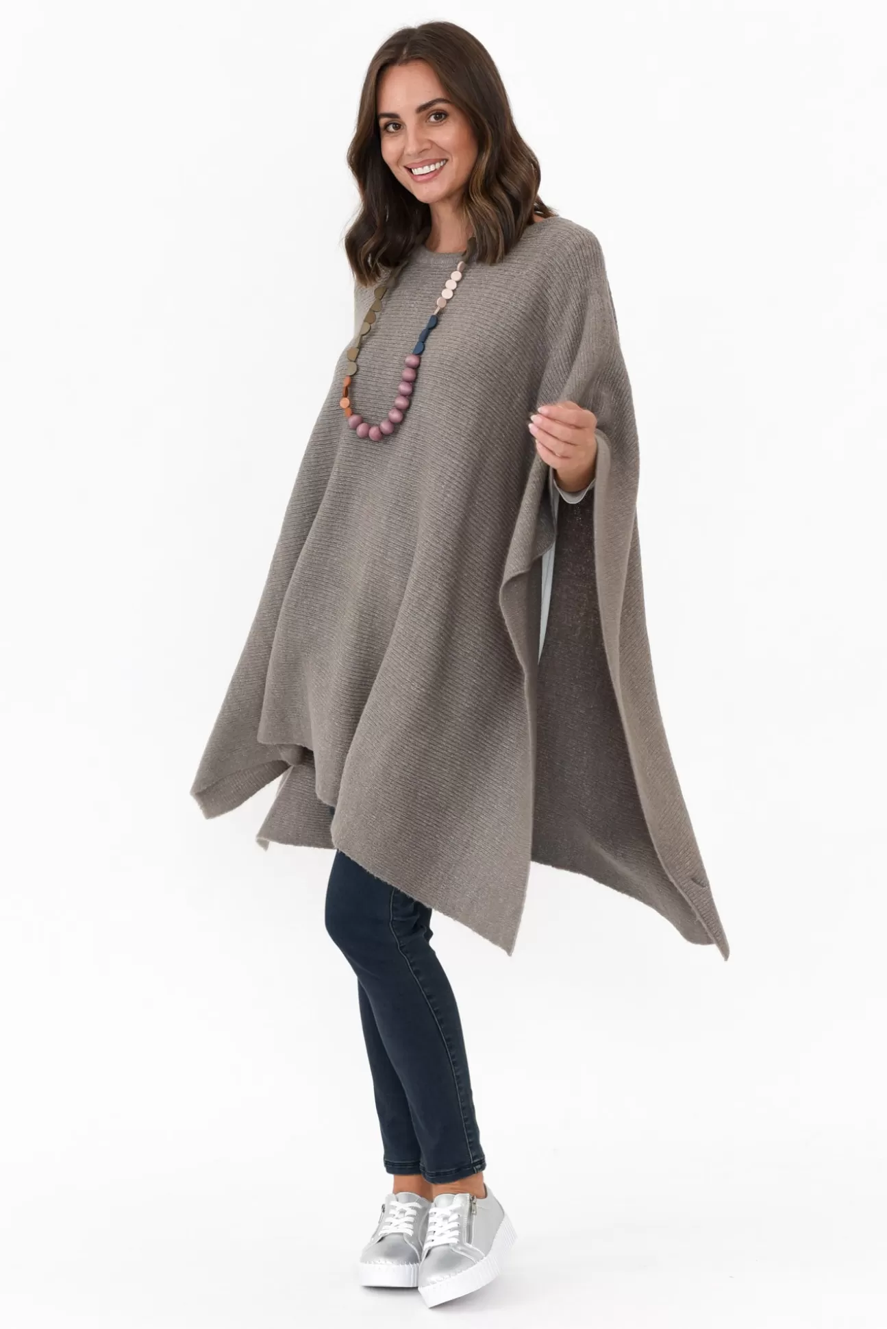 Zura Addie Grey Wool Blend Poncho Outlet