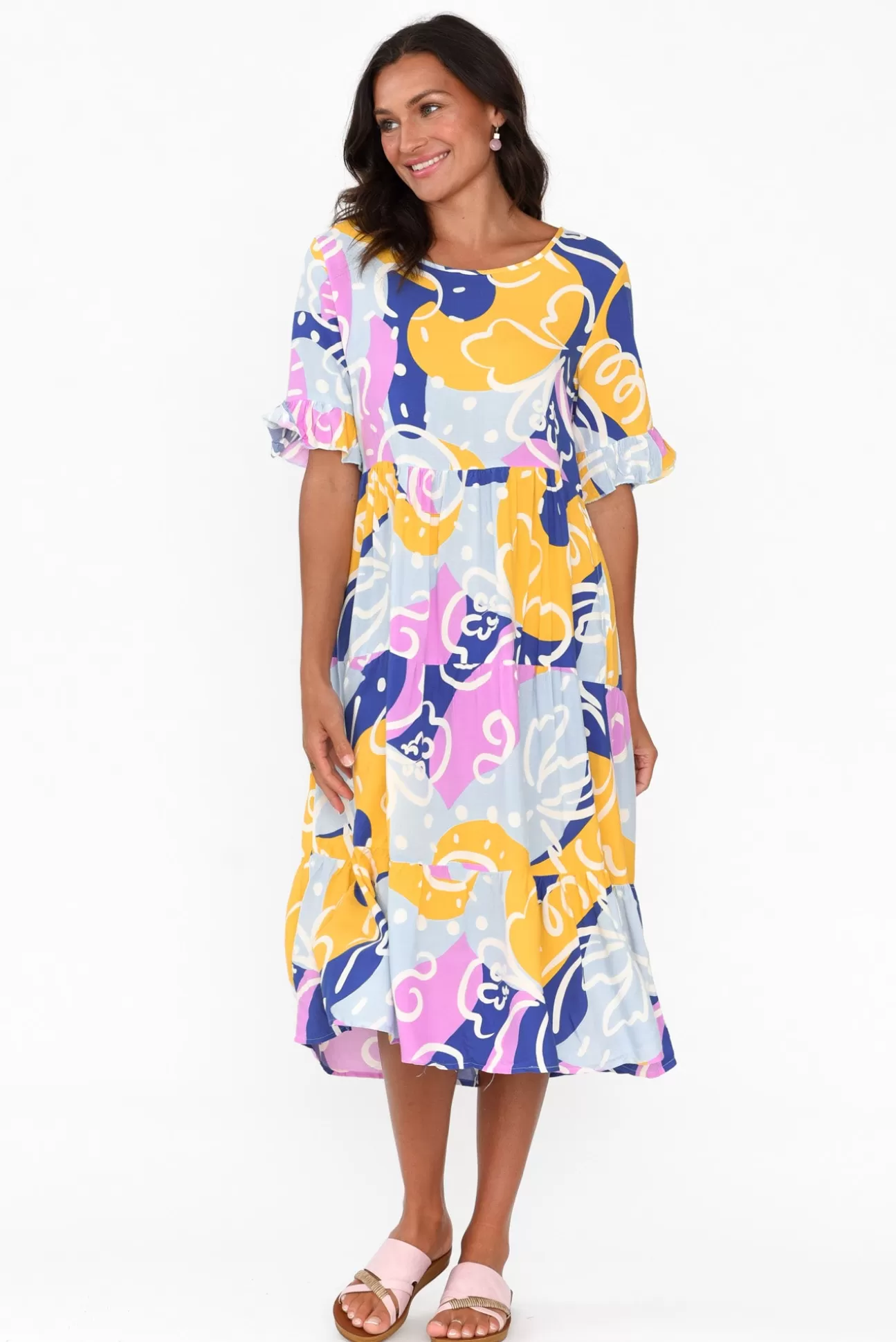 New U Collection Addison Blue Abstract Tier Dress Best