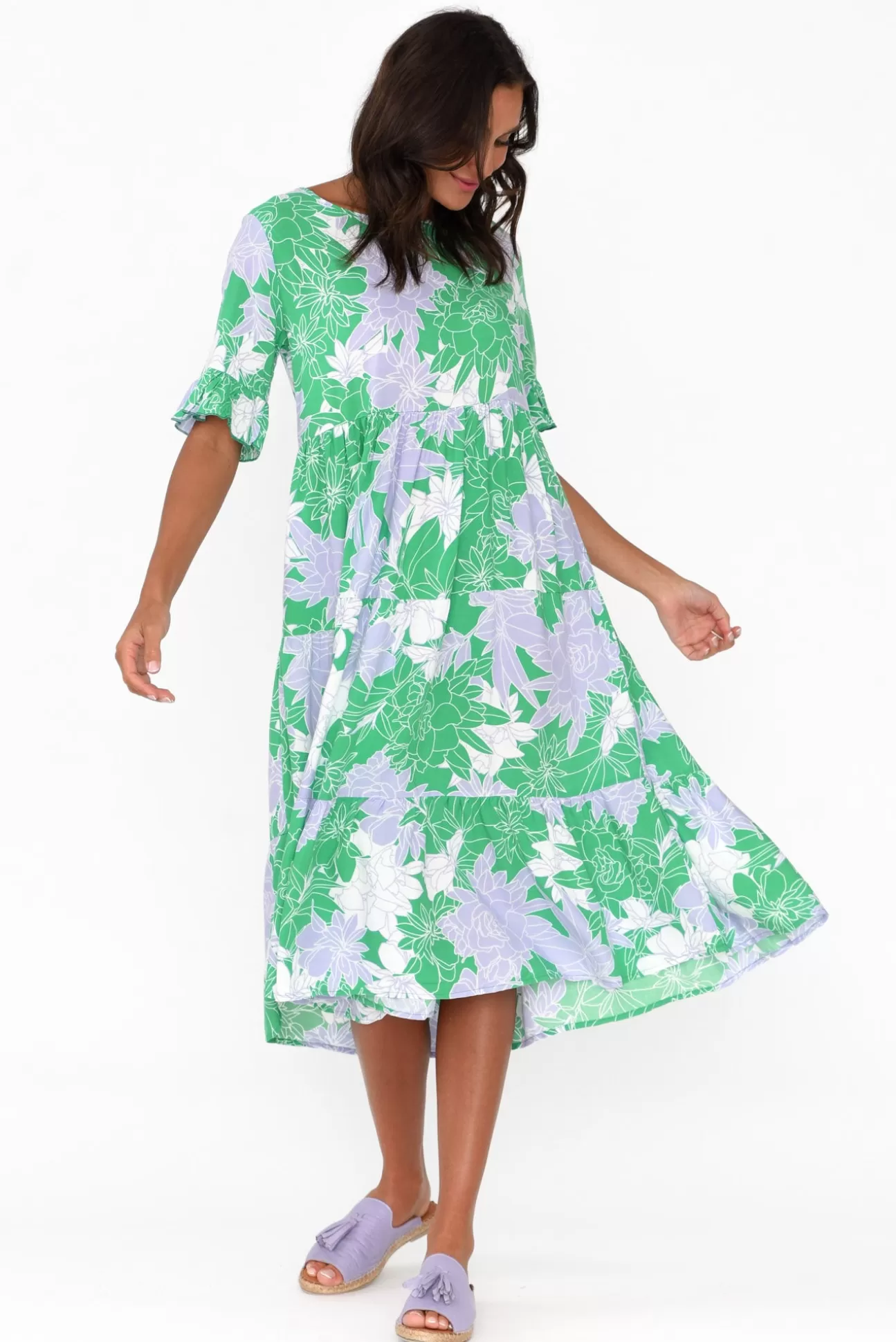 New U Collection Addison Green Botanical Tier Dress Fashion