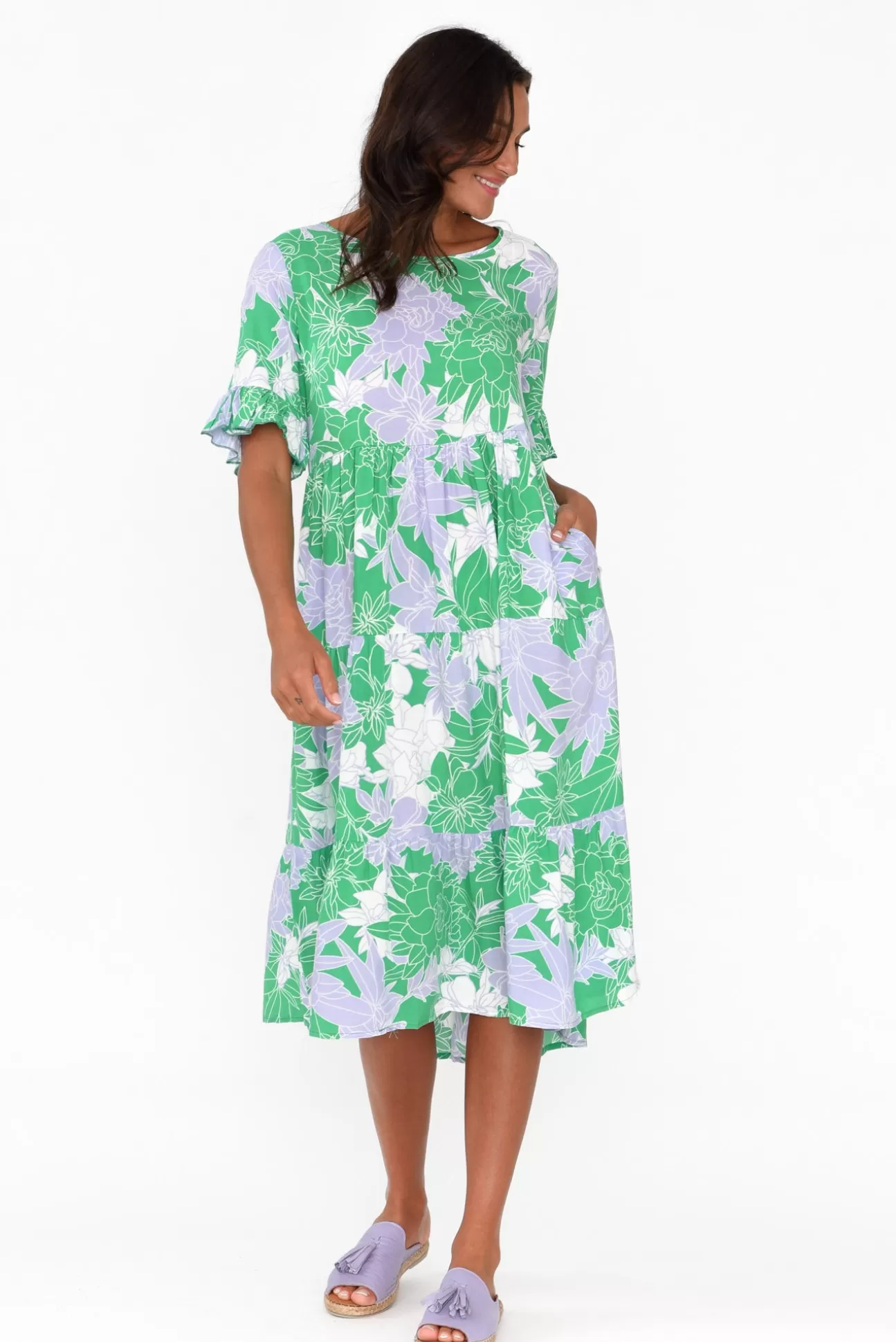 New U Collection Addison Green Botanical Tier Dress Fashion