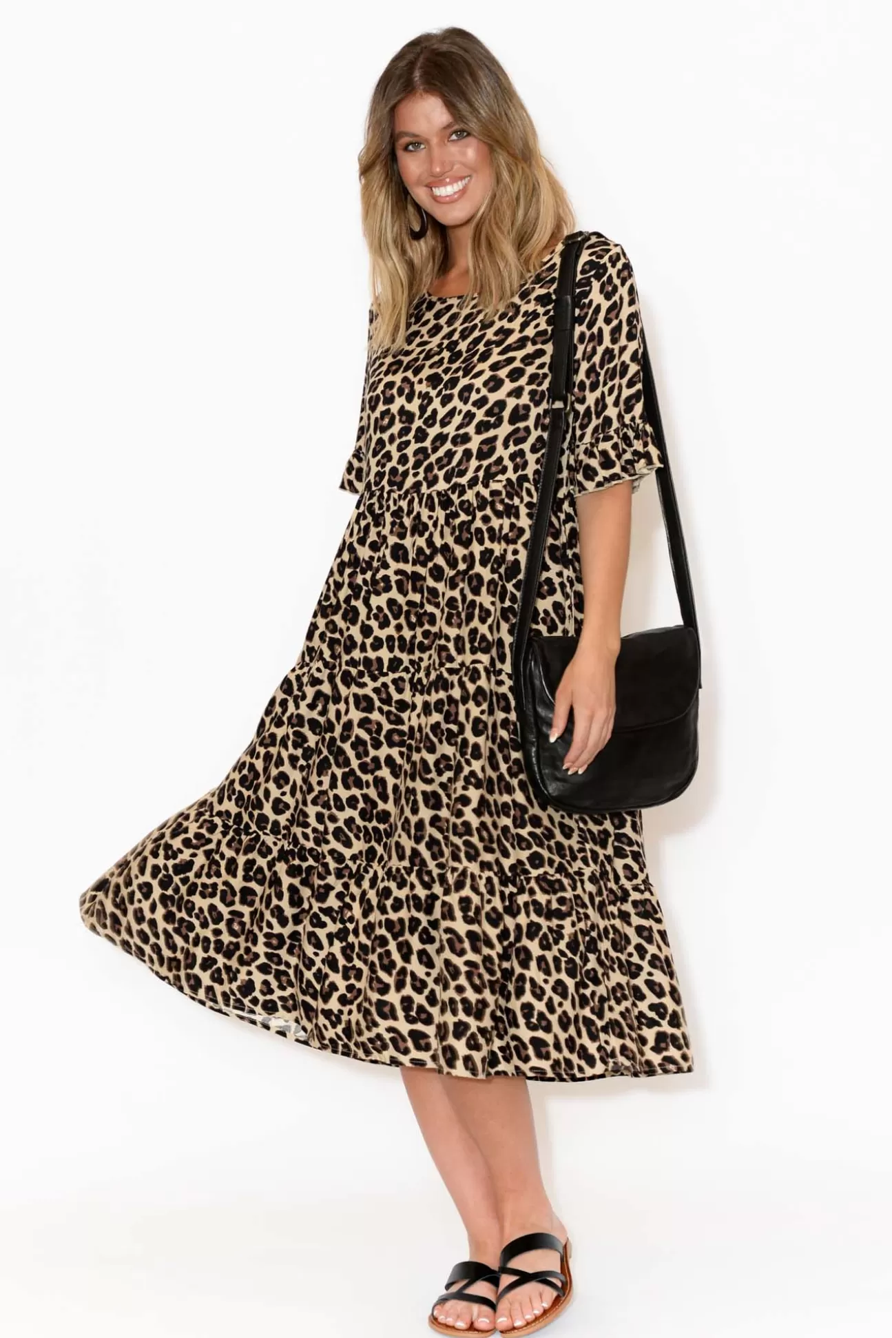 New U Collection Addison Leopard Tier Dress Cheap