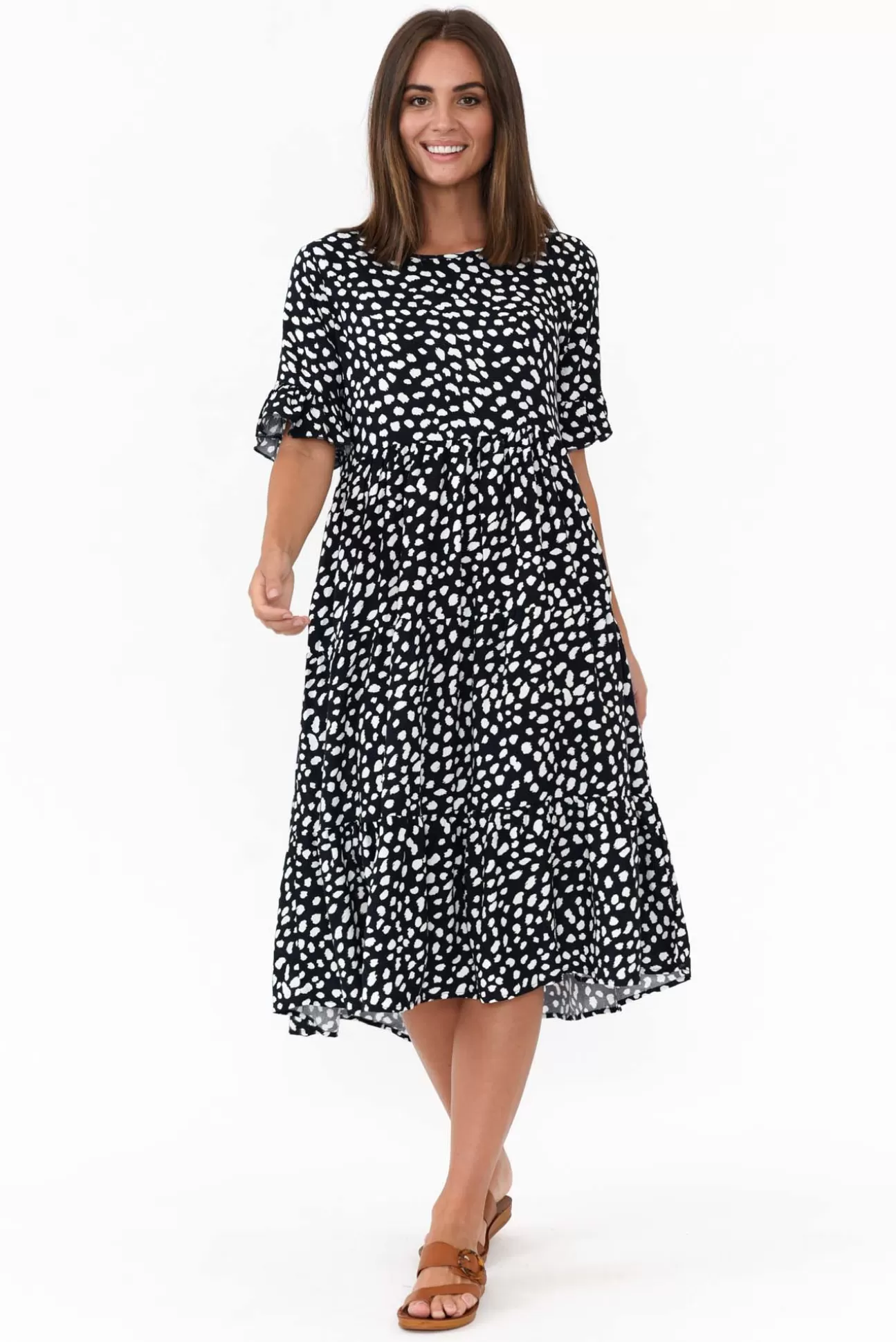 New U Collection Addison Navy Fleck Tier Dress Sale