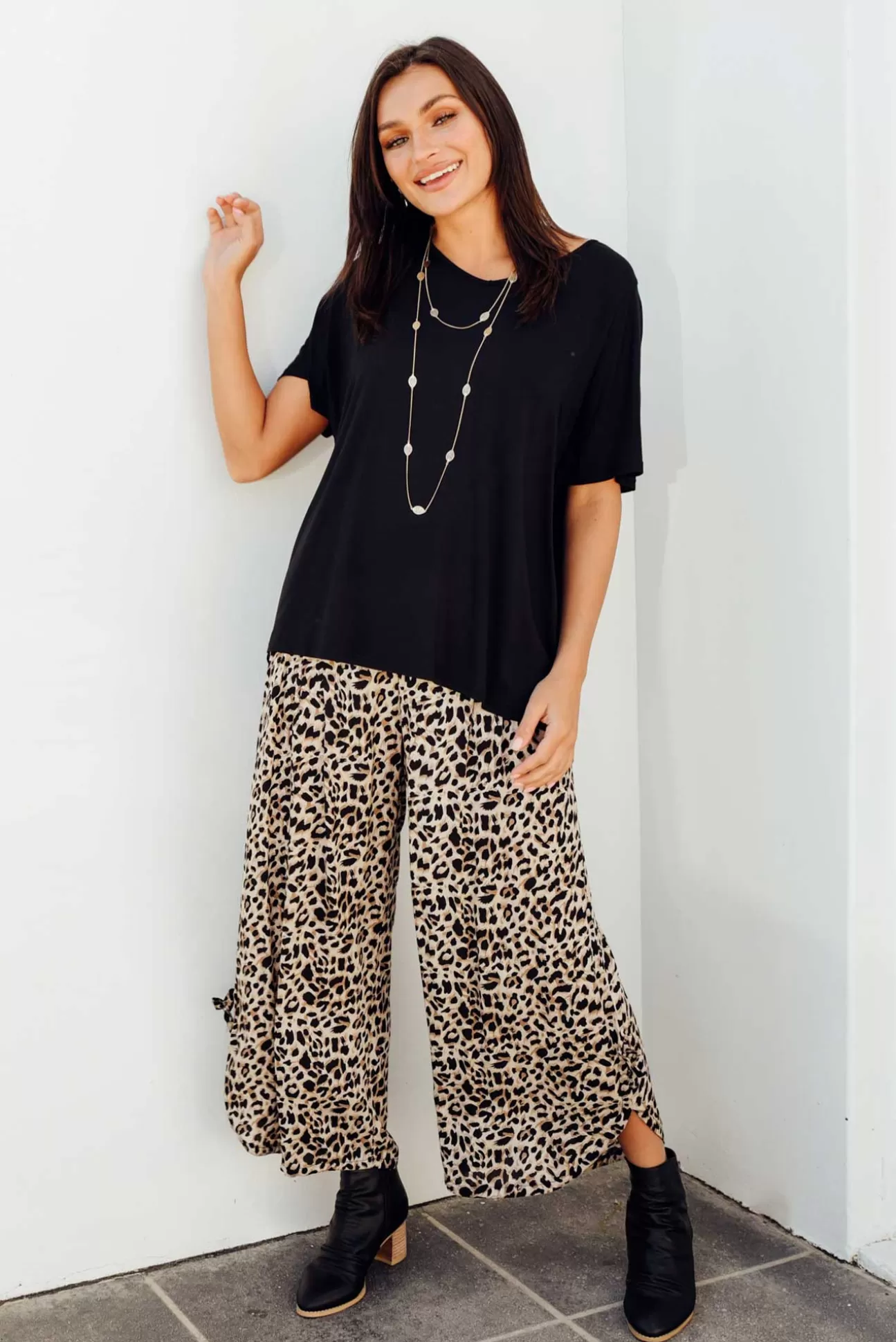 Willow Tree Adler Brown Leopard Wide Leg Pant Discount