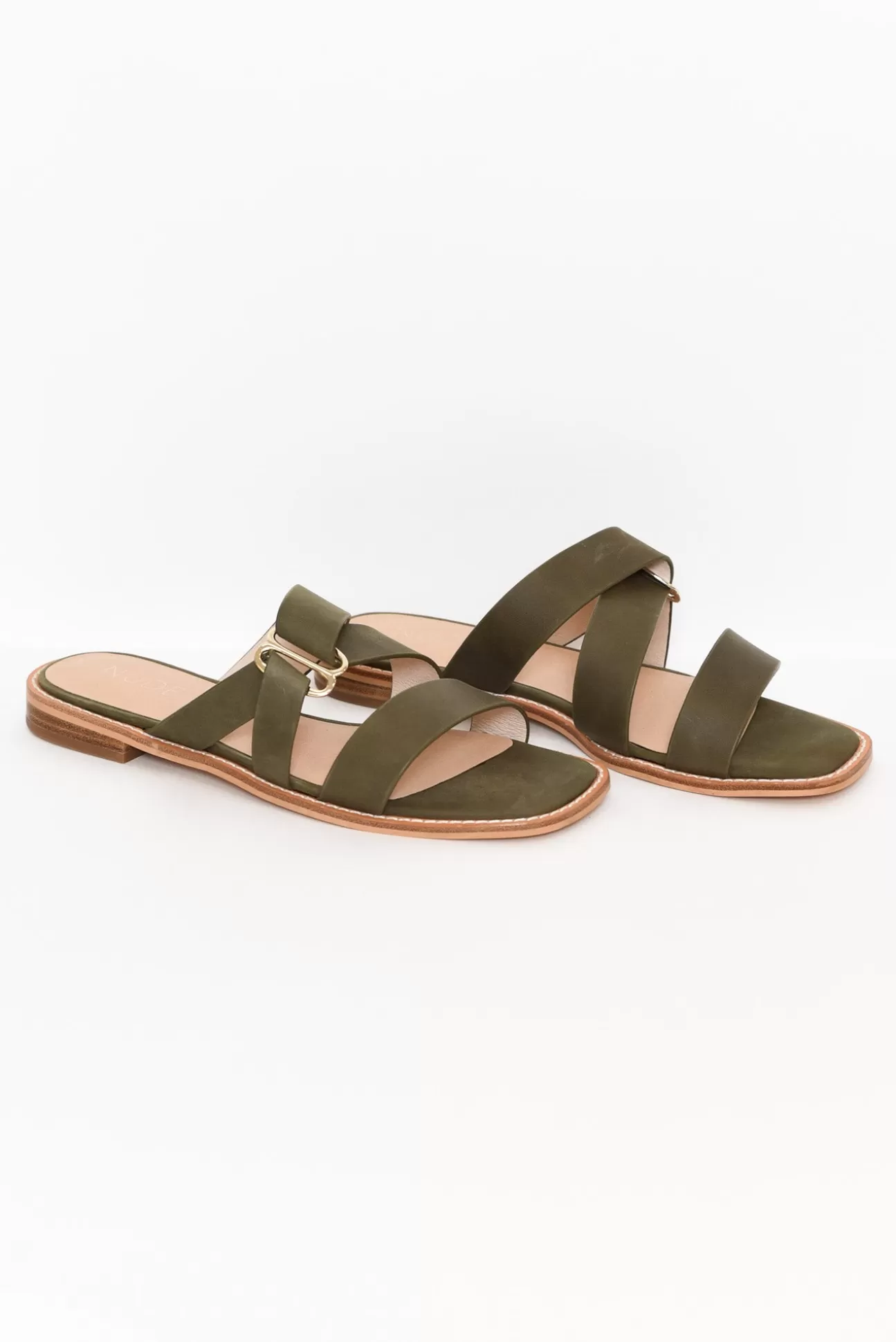 Nude Shoes Adley Khaki Leather Sandal Online