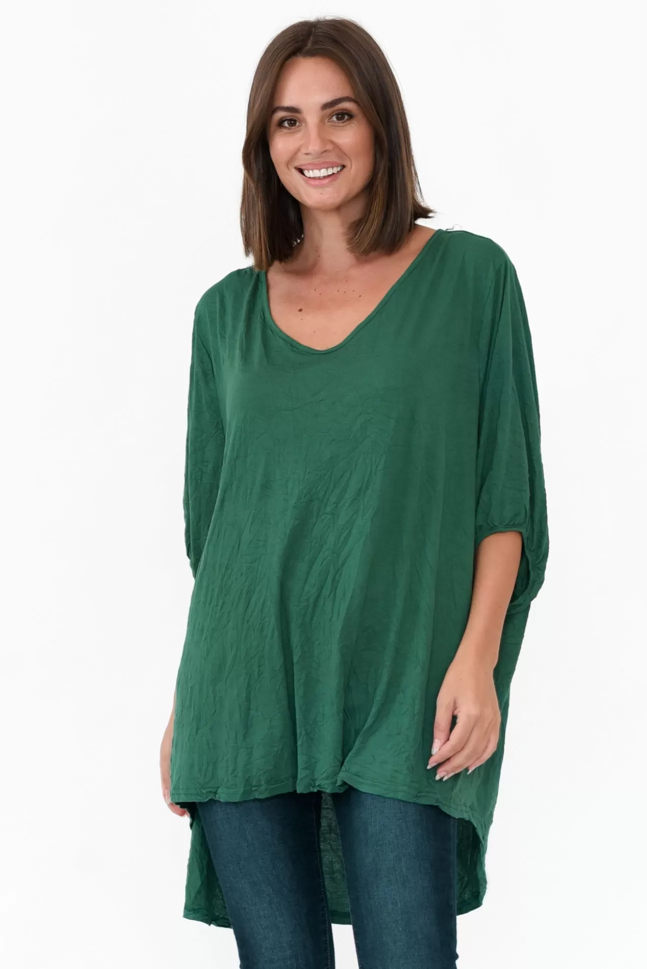 Cotton Village Agnes Emerald Crinkle Cotton Hi Lo Top Flash Sale