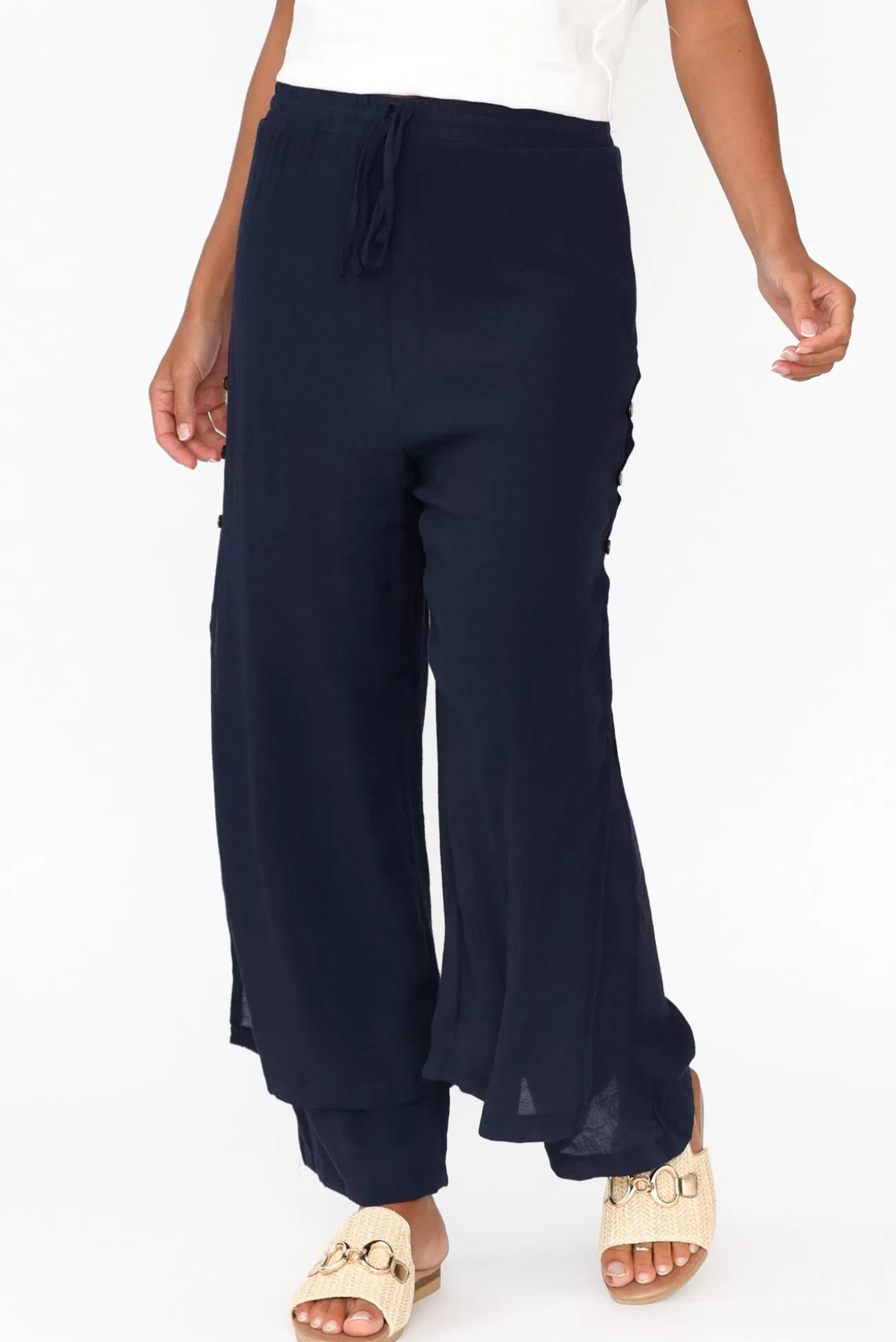 La Mode Aida Navy Cotton Blend Layered Pant Online