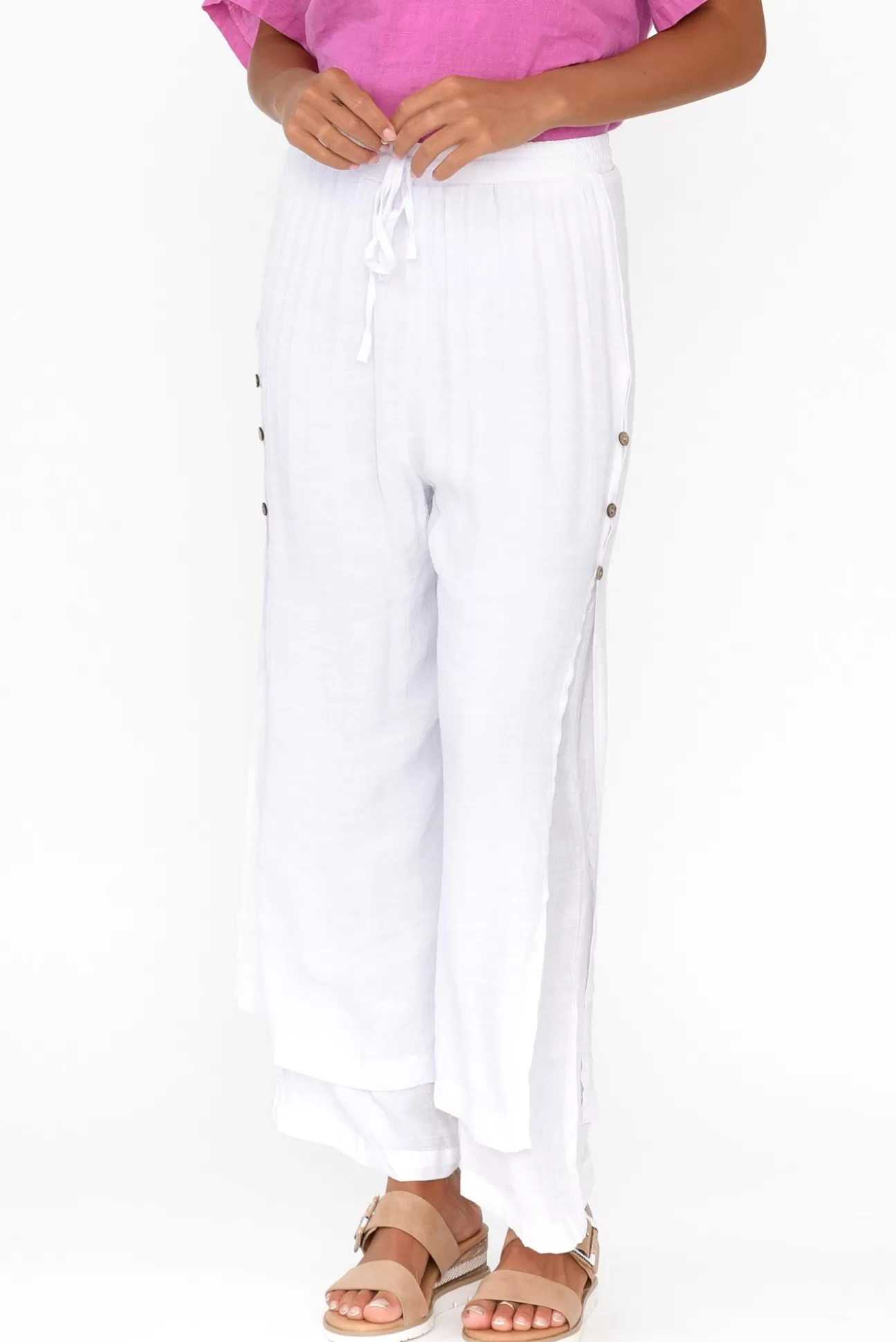 La Mode Aida White Cotton Blend Layered Pant New