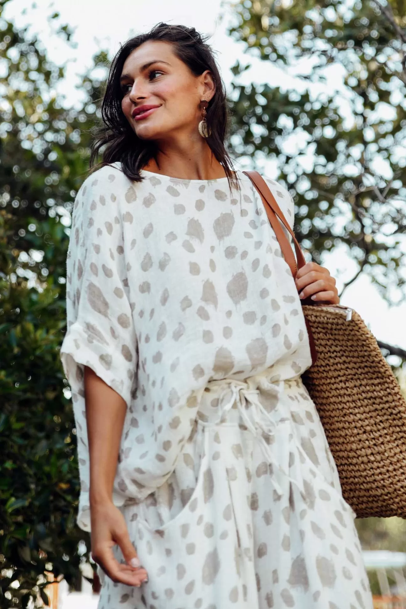 Imagine Akoni Beige Spot Linen Top Sale