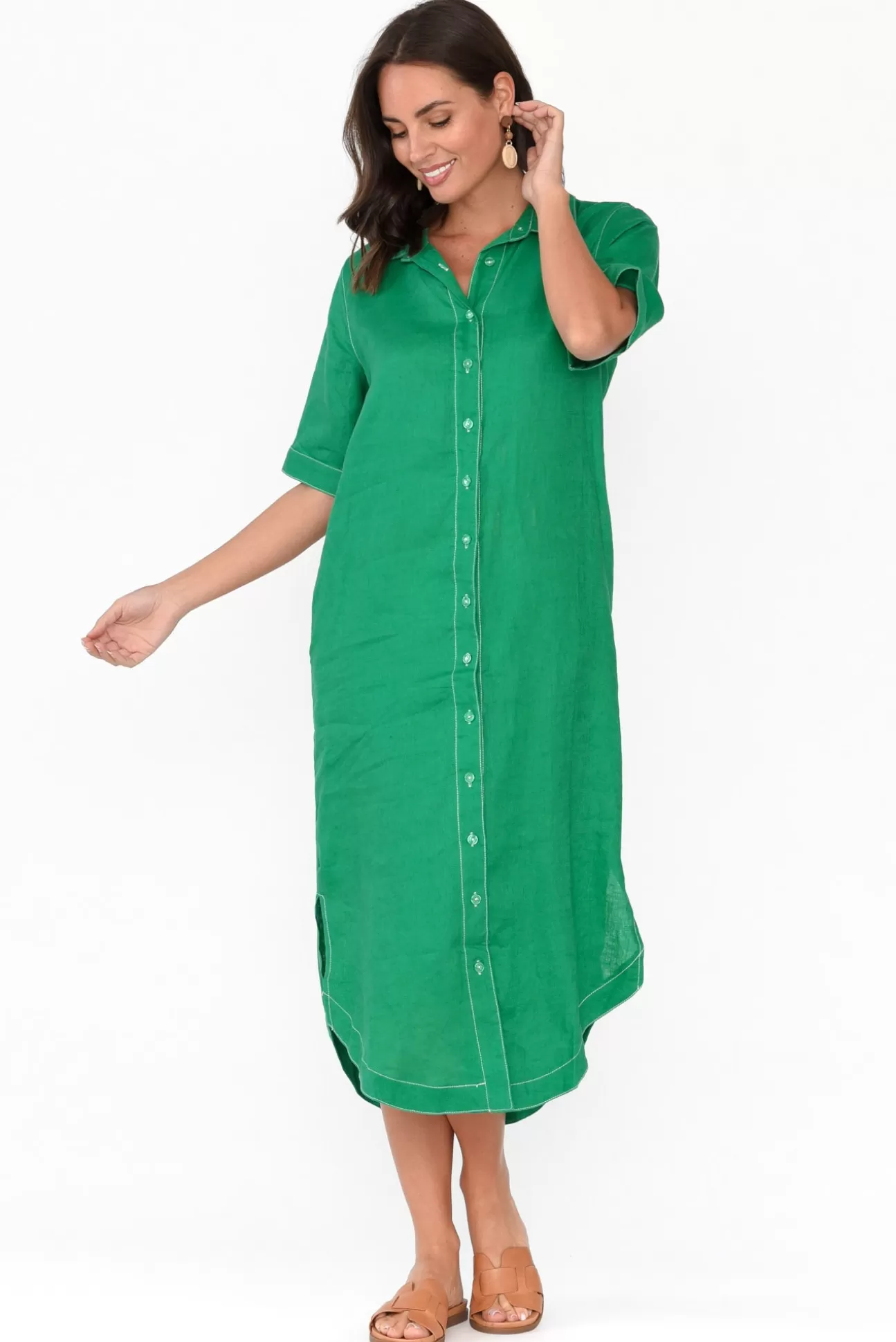 Label of Love Alaska Green Linen Shirt Dress Sale