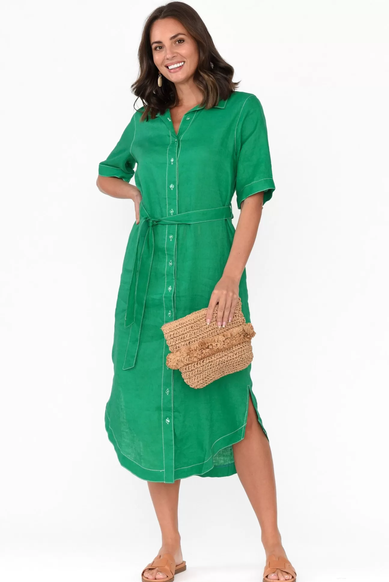 Label of Love Alaska Green Linen Shirt Dress Sale