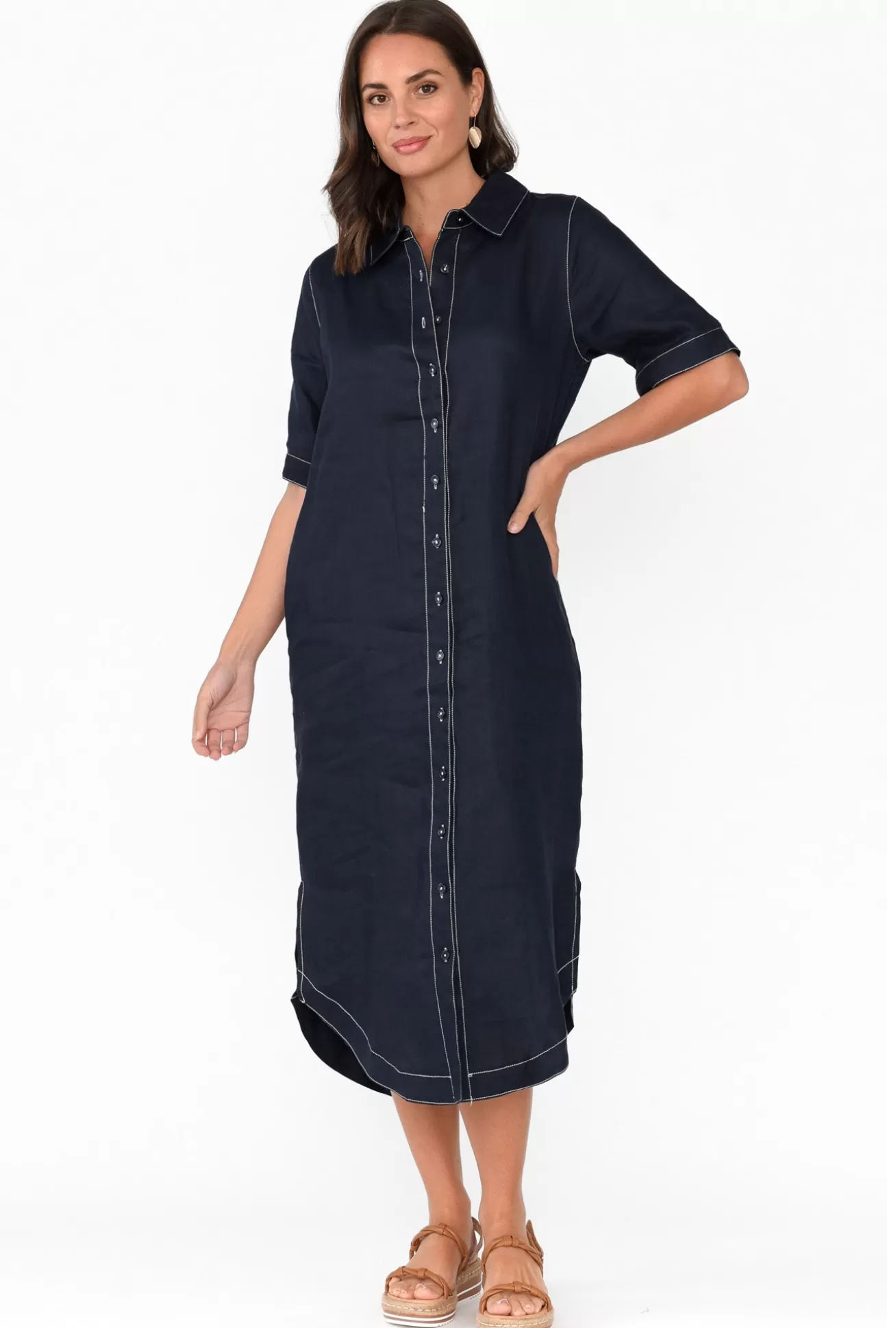 Label of Love Alaska Navy Linen Shirt Dress Shop