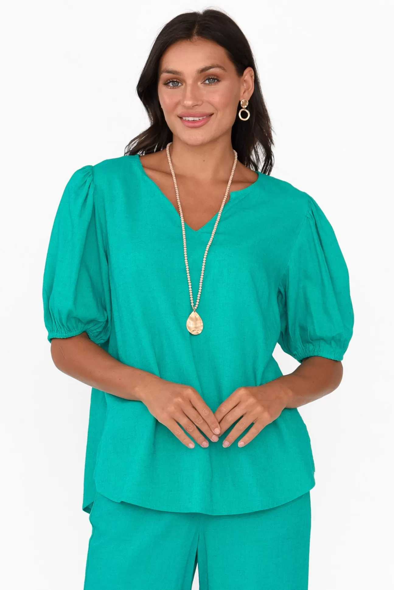 Betty Basics Alba Teal Linen Blend Blouse Top Cheap