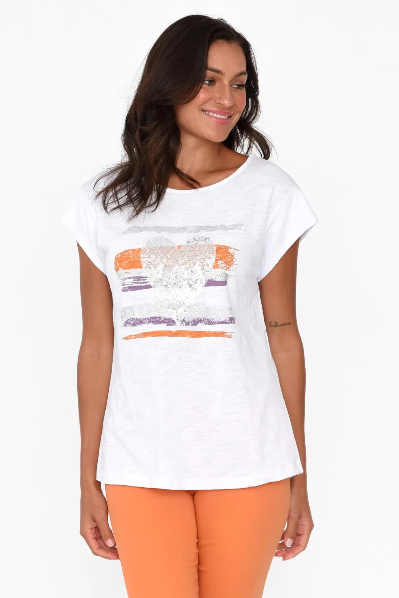 Cafe Latte Alberta Orange Cotton Sequin Tee Cheap