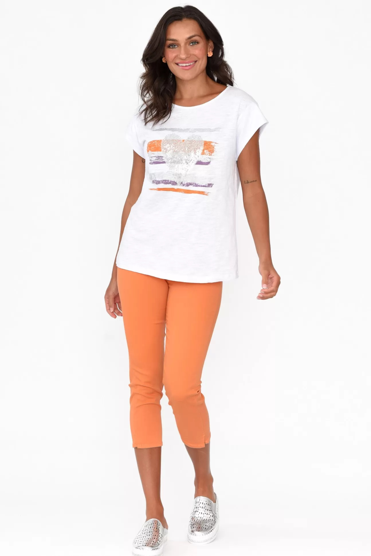 Cafe Latte Alberta Orange Cotton Sequin Tee Cheap