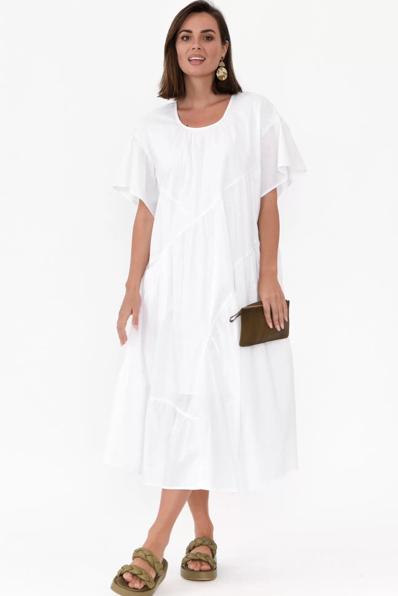 Tirelli Alena White Angle Tier Cotton Dress Flash Sale