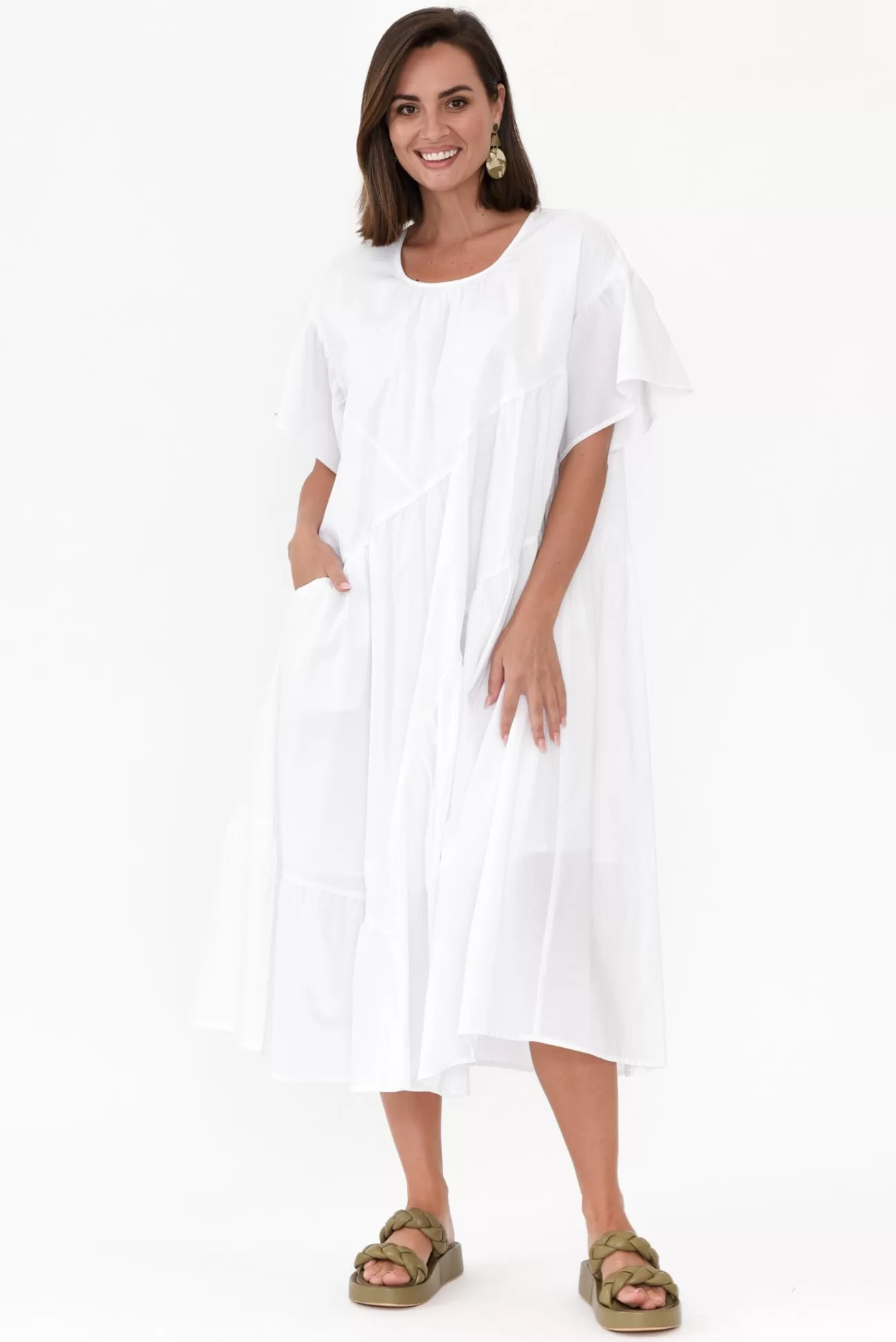 Tirelli Alena White Angle Tier Cotton Dress Flash Sale