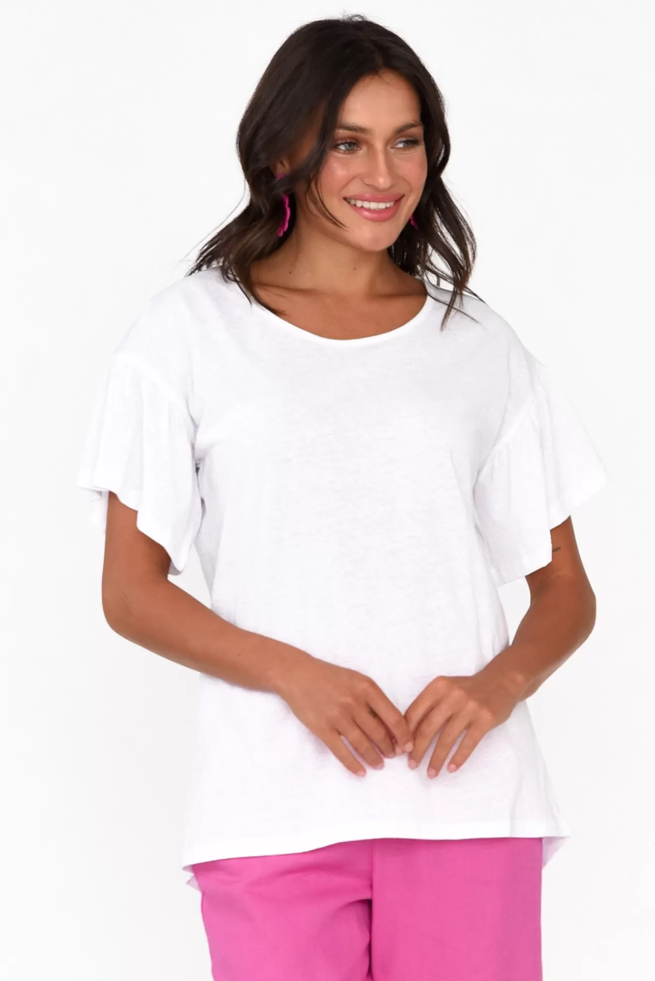 Betty Basics Alessia White Cotton Blend Frill Top Outlet