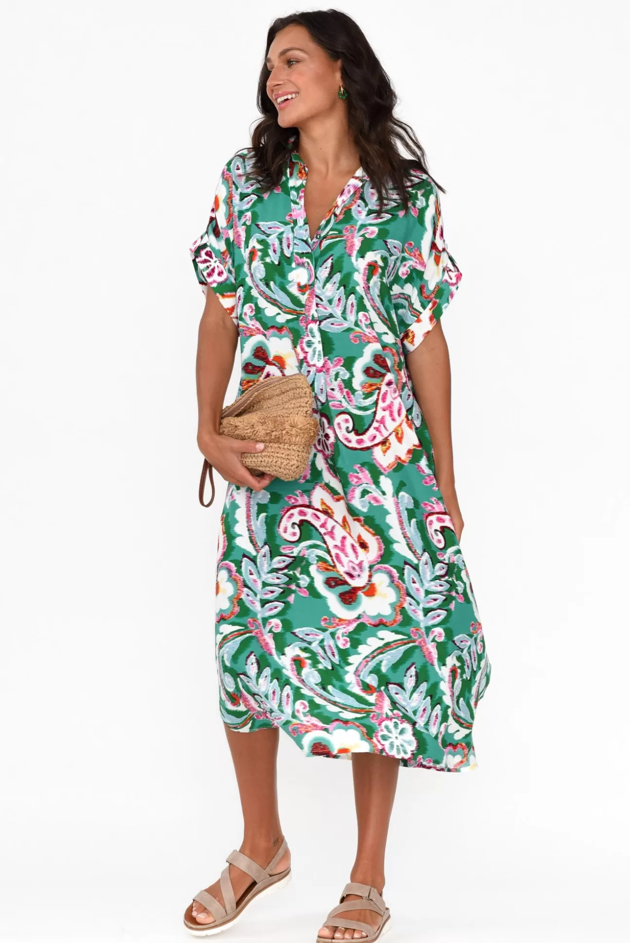 Willow Tree Aletta Green Garden Collared Dress Store