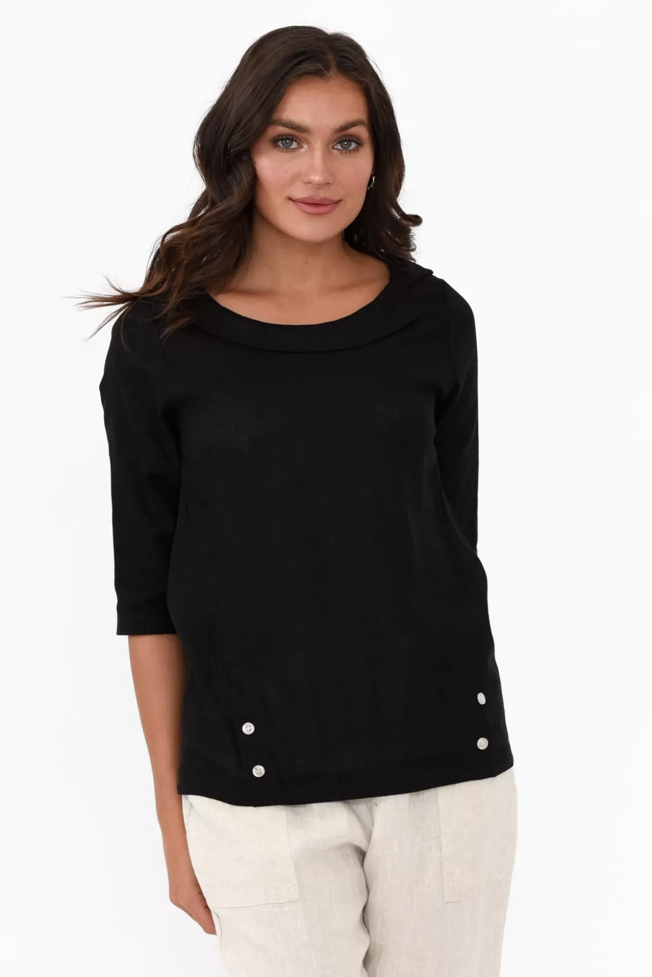 Hourglass Alex Black Linen Cotton Collared Top Shop