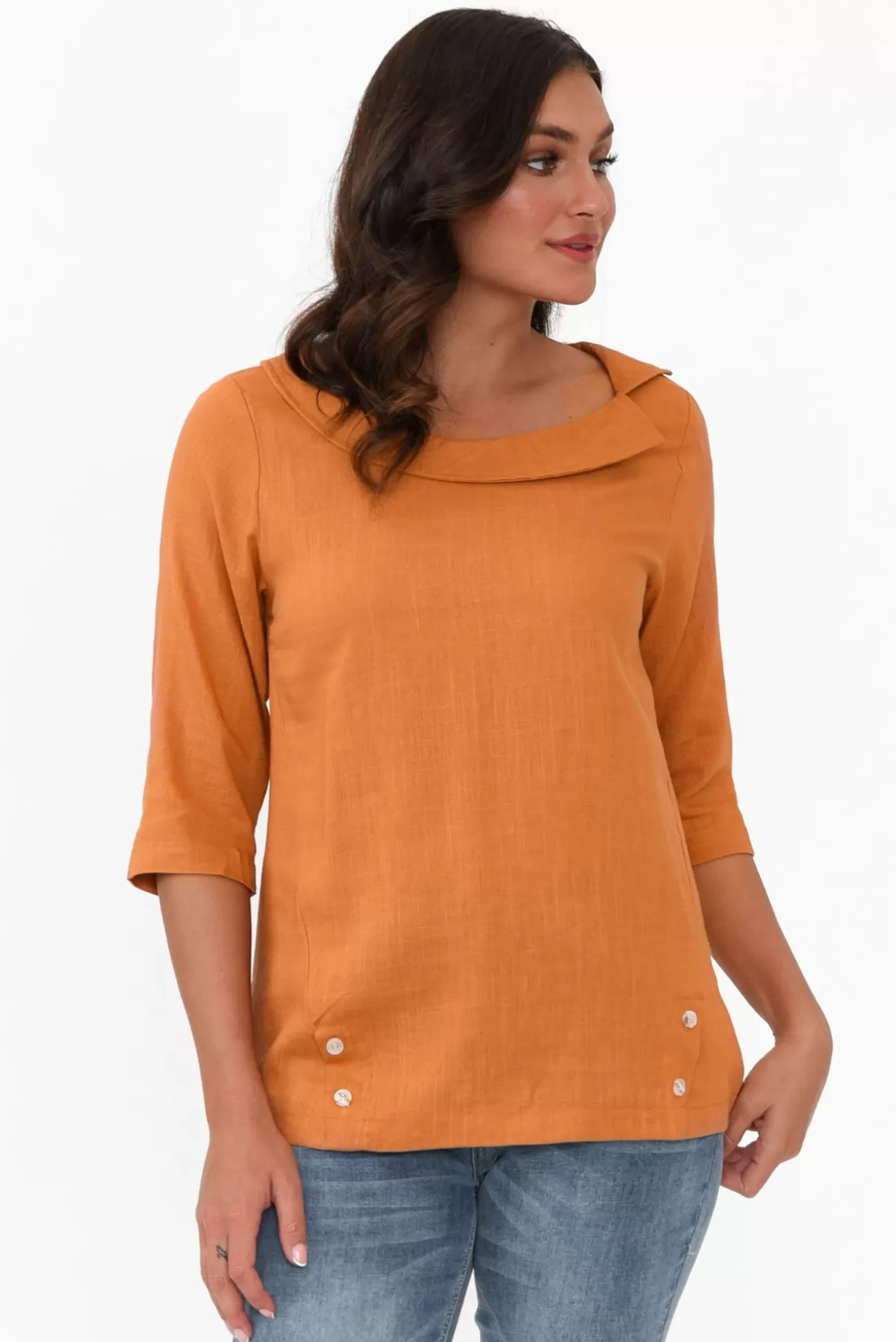 Hourglass Alex Orange Linen Cotton Collared Top Sale