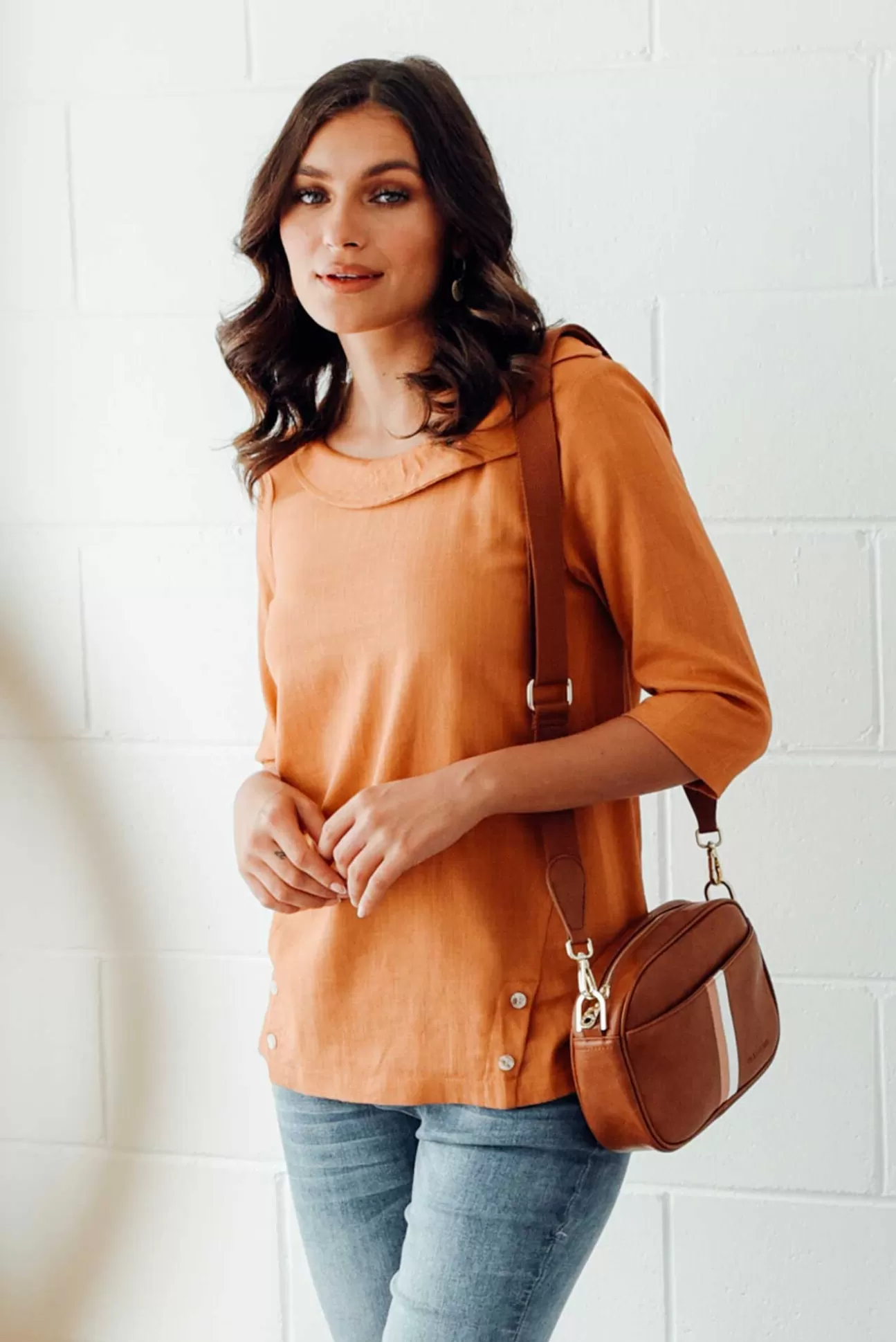 Hourglass Alex Orange Linen Cotton Collared Top Sale