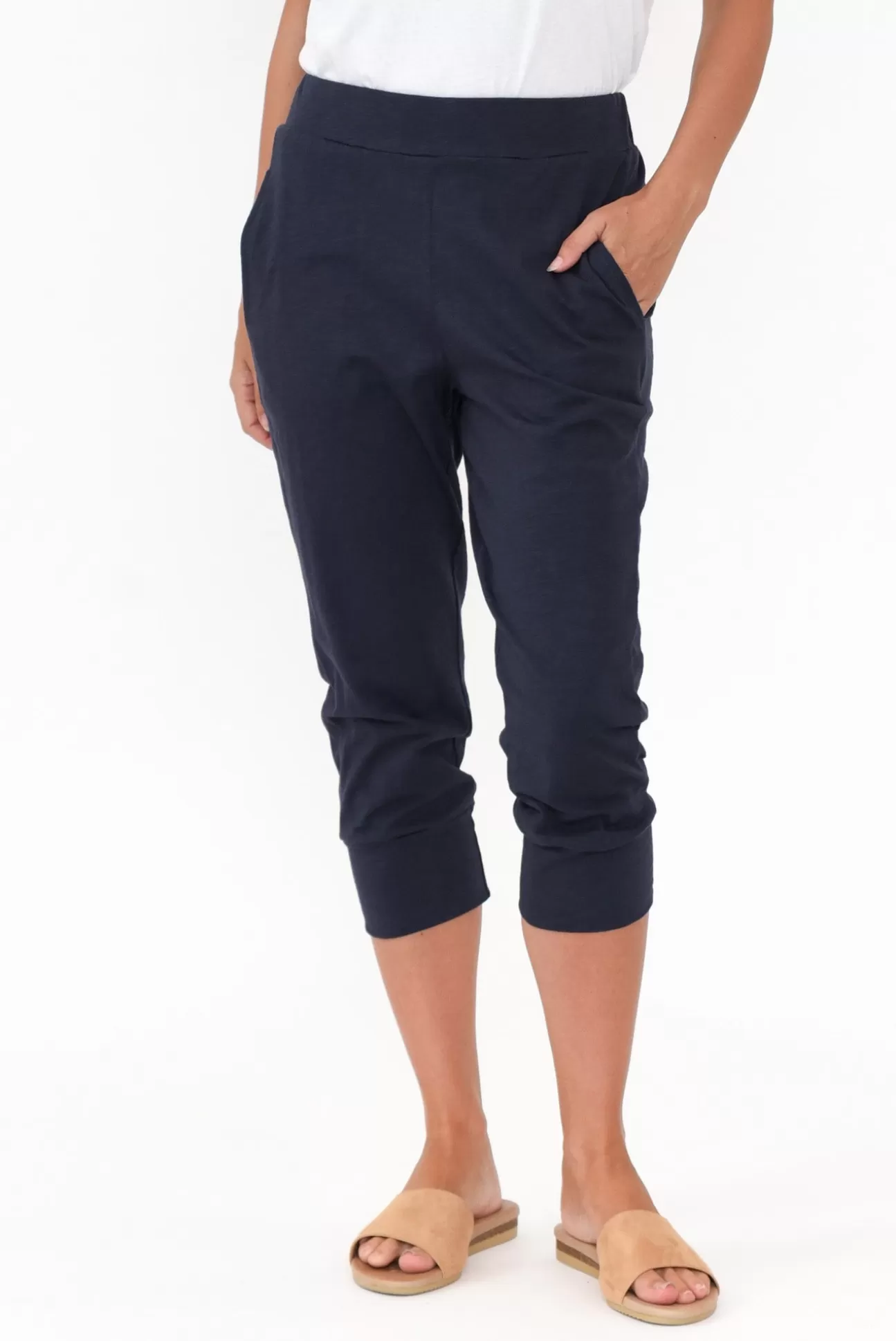 Betty Basics Alexia Navy Cotton Cropped Jogger Pant Hot