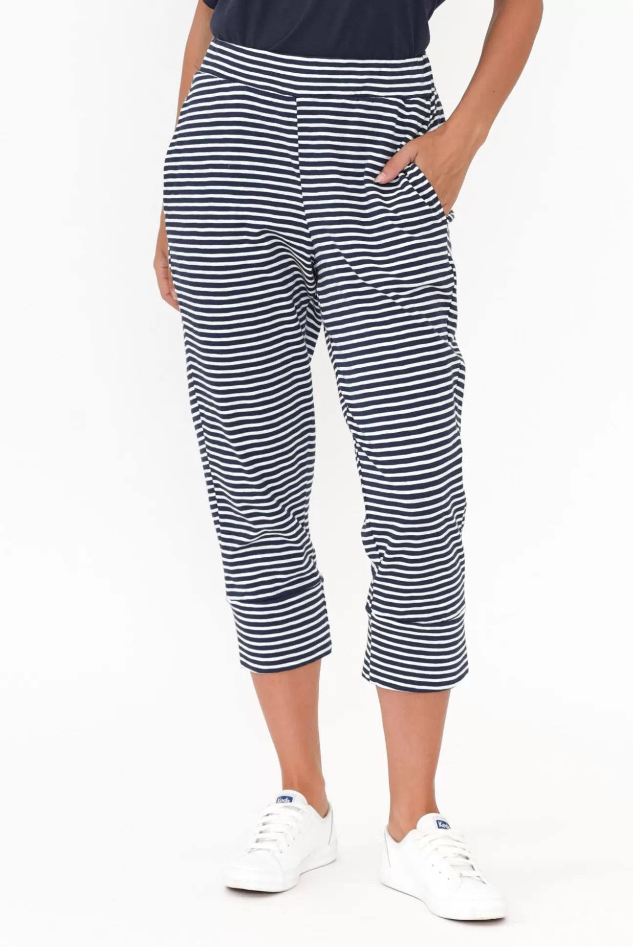 Betty Basics Alexia Navy Stripe Cotton Cropped Jogger Pant Online