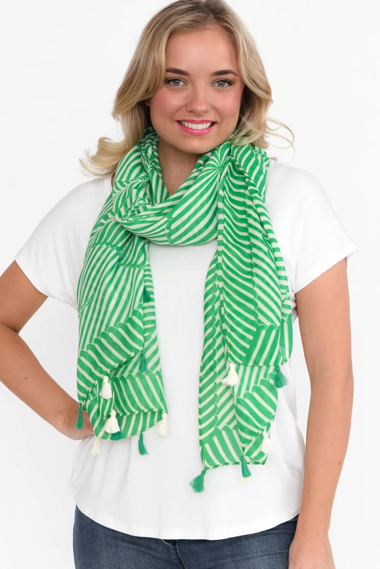 Enhance Alize Green Geometric Scarf Cheap