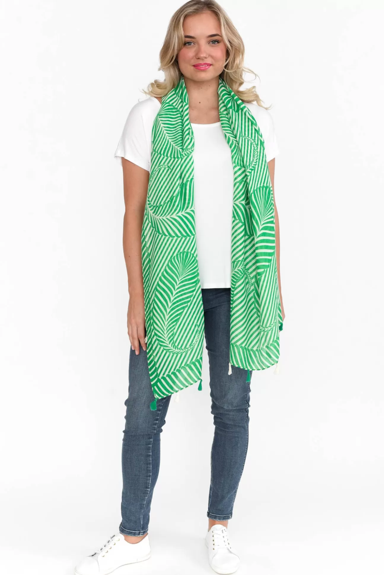 Enhance Alize Green Geometric Scarf Cheap