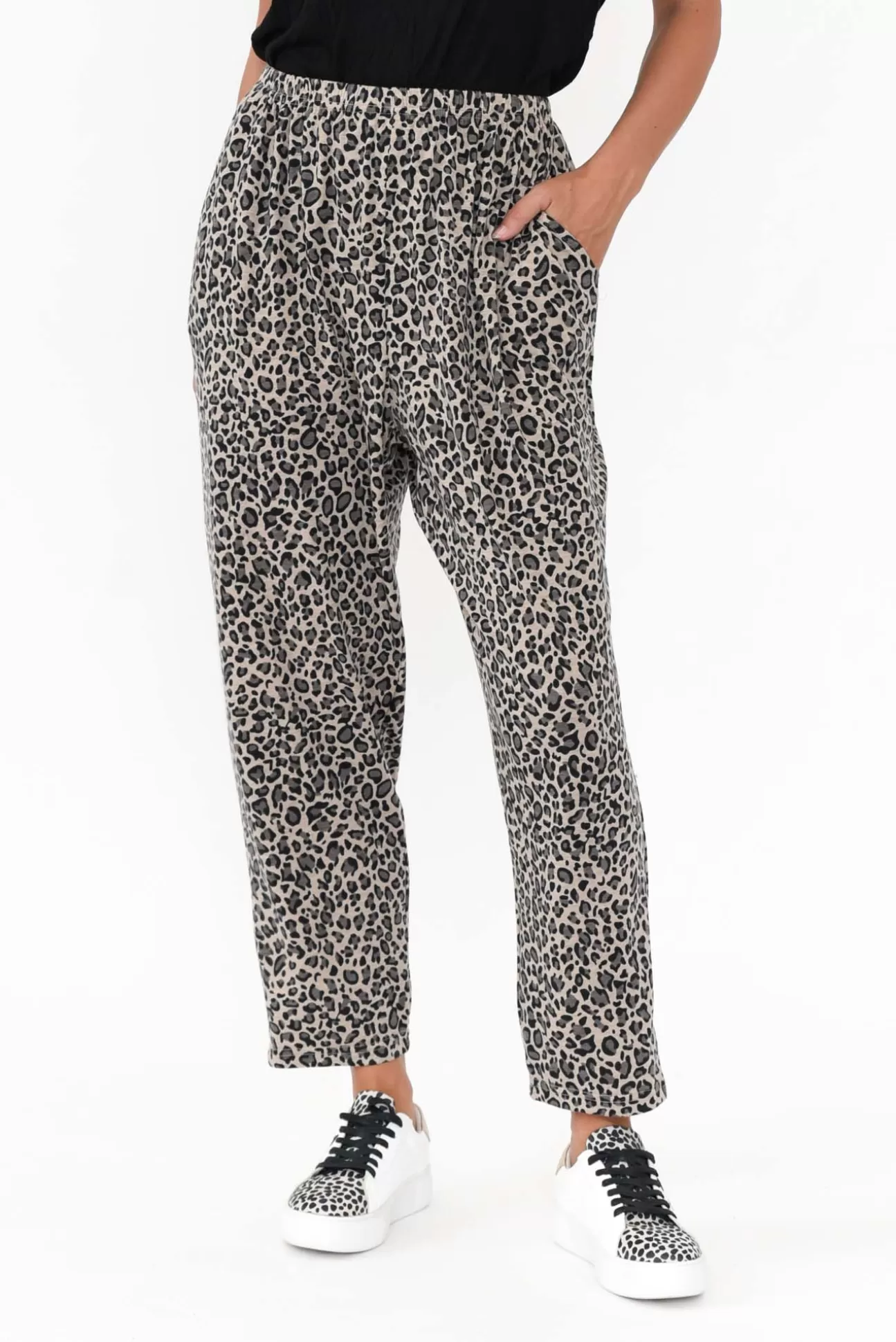 Cotton Village Allora Brown Leopard Stretch Pant New