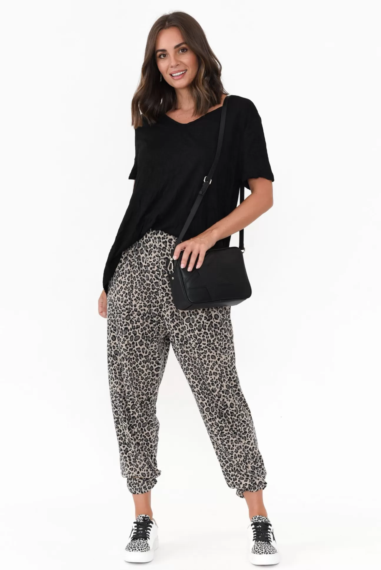 Cotton Village Allora Brown Leopard Stretch Pant New