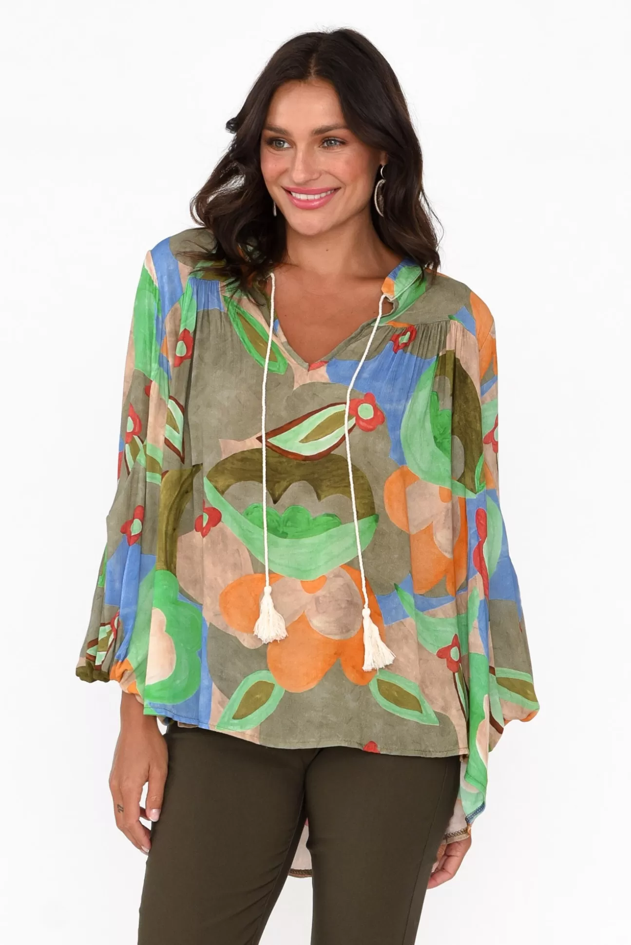 Italian Star Althea Khaki Blossom V Neck Top Discount