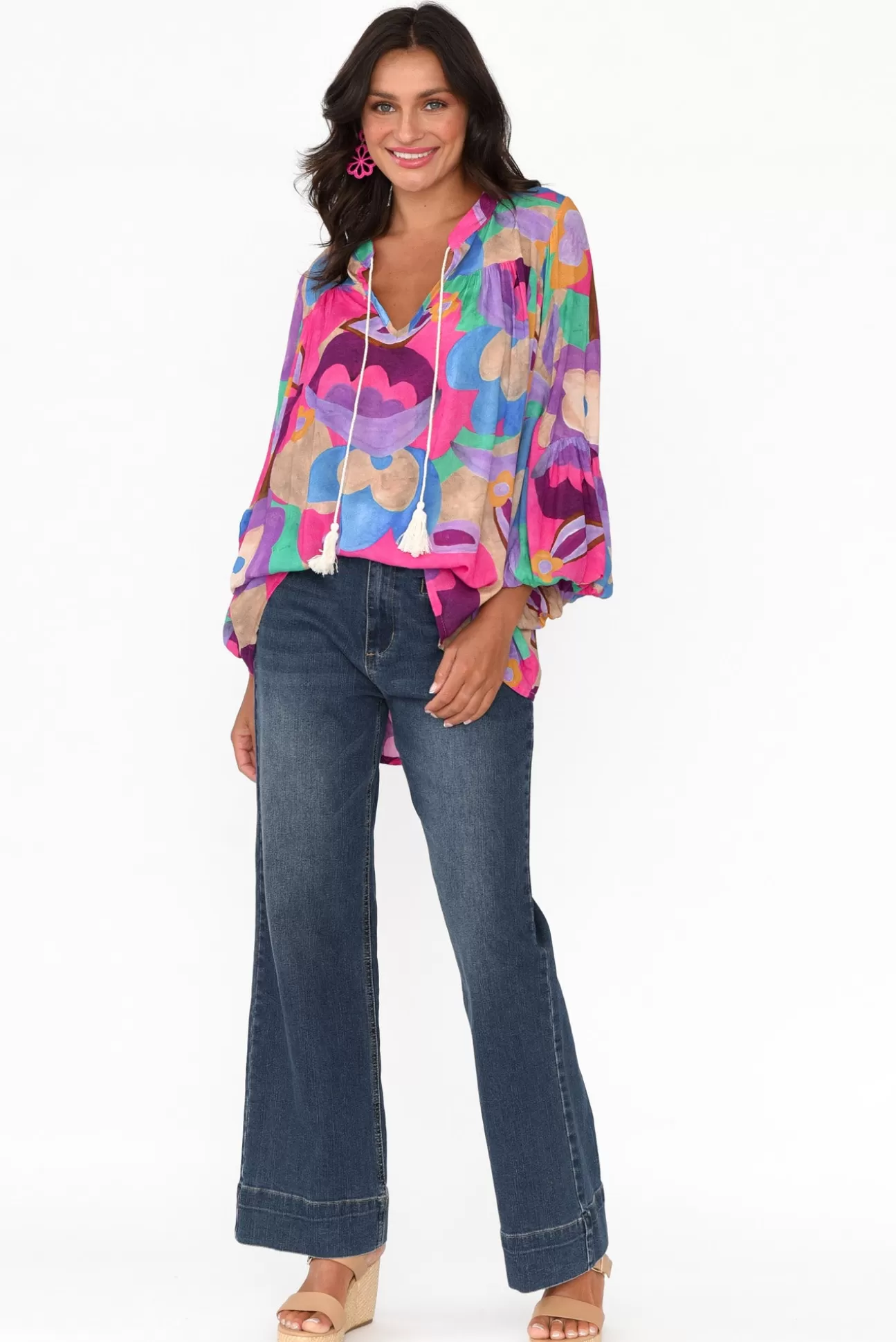 Italian Star Althea Pink Abstract V Neck Top Best Sale