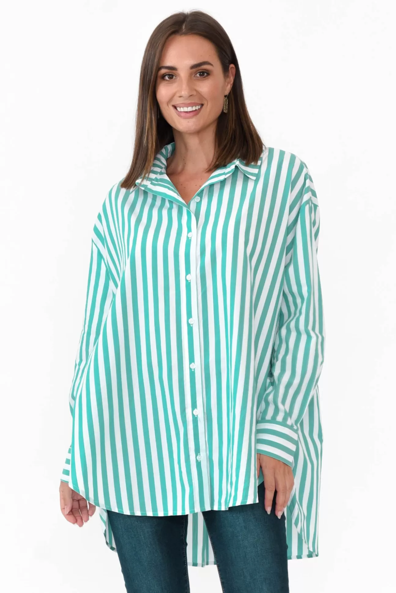 PQ Amore Green Stripe Cotton Poplin Shirt New