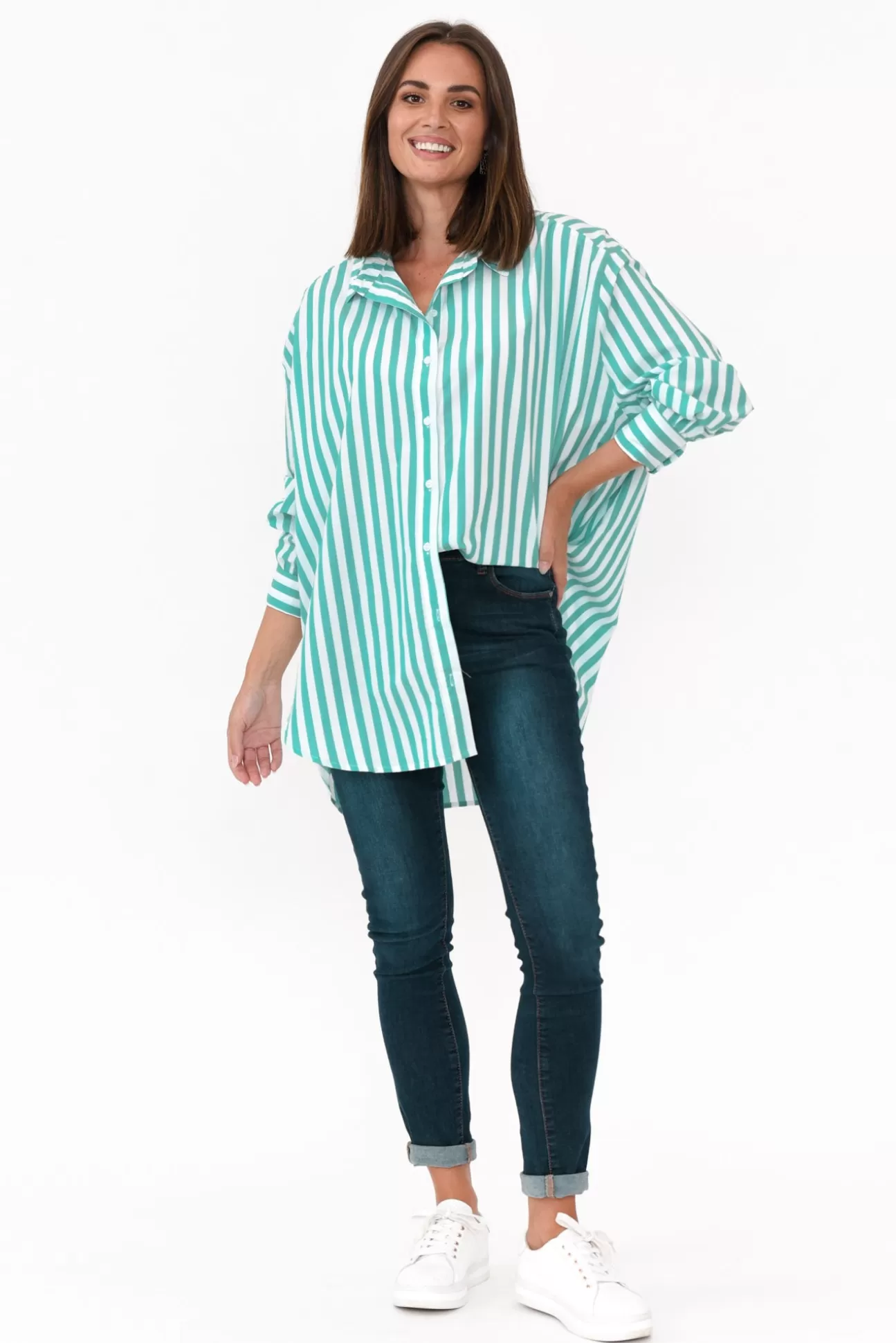 PQ Amore Green Stripe Cotton Poplin Shirt New