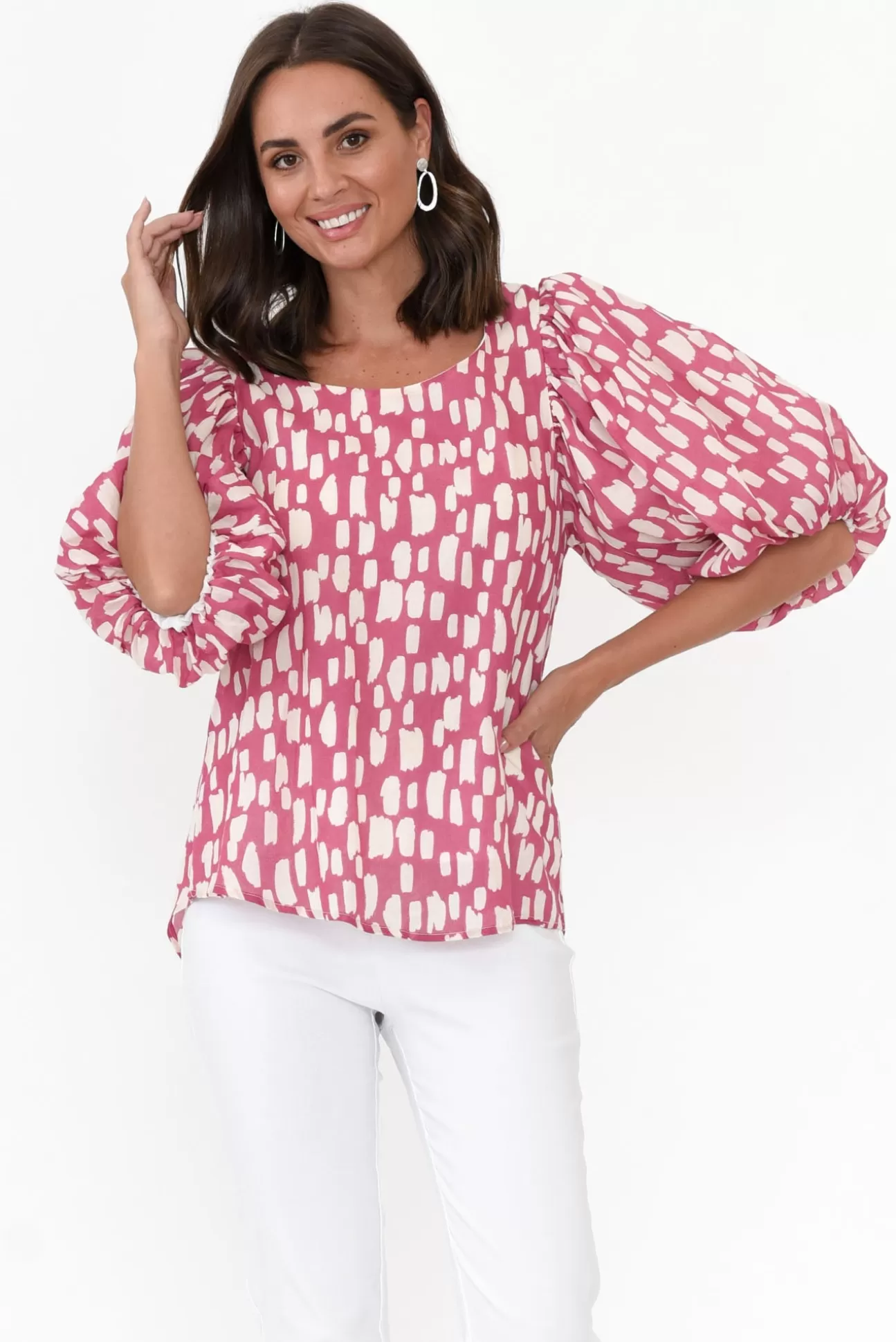 New U Collection Amsterdam Pink Fleck Puff Sleeve Top Store