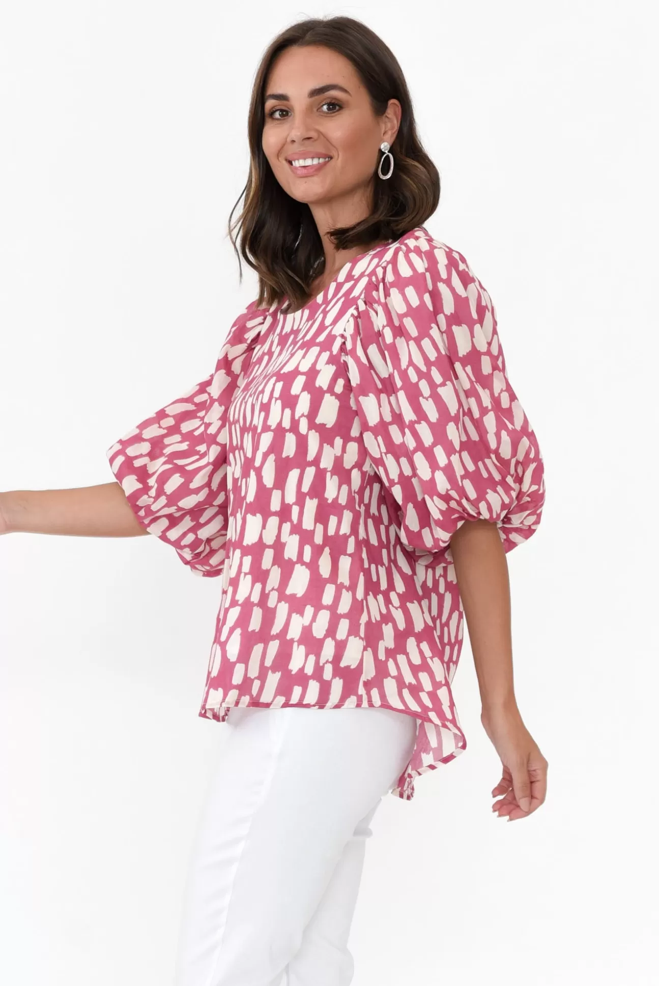 New U Collection Amsterdam Pink Fleck Puff Sleeve Top Store