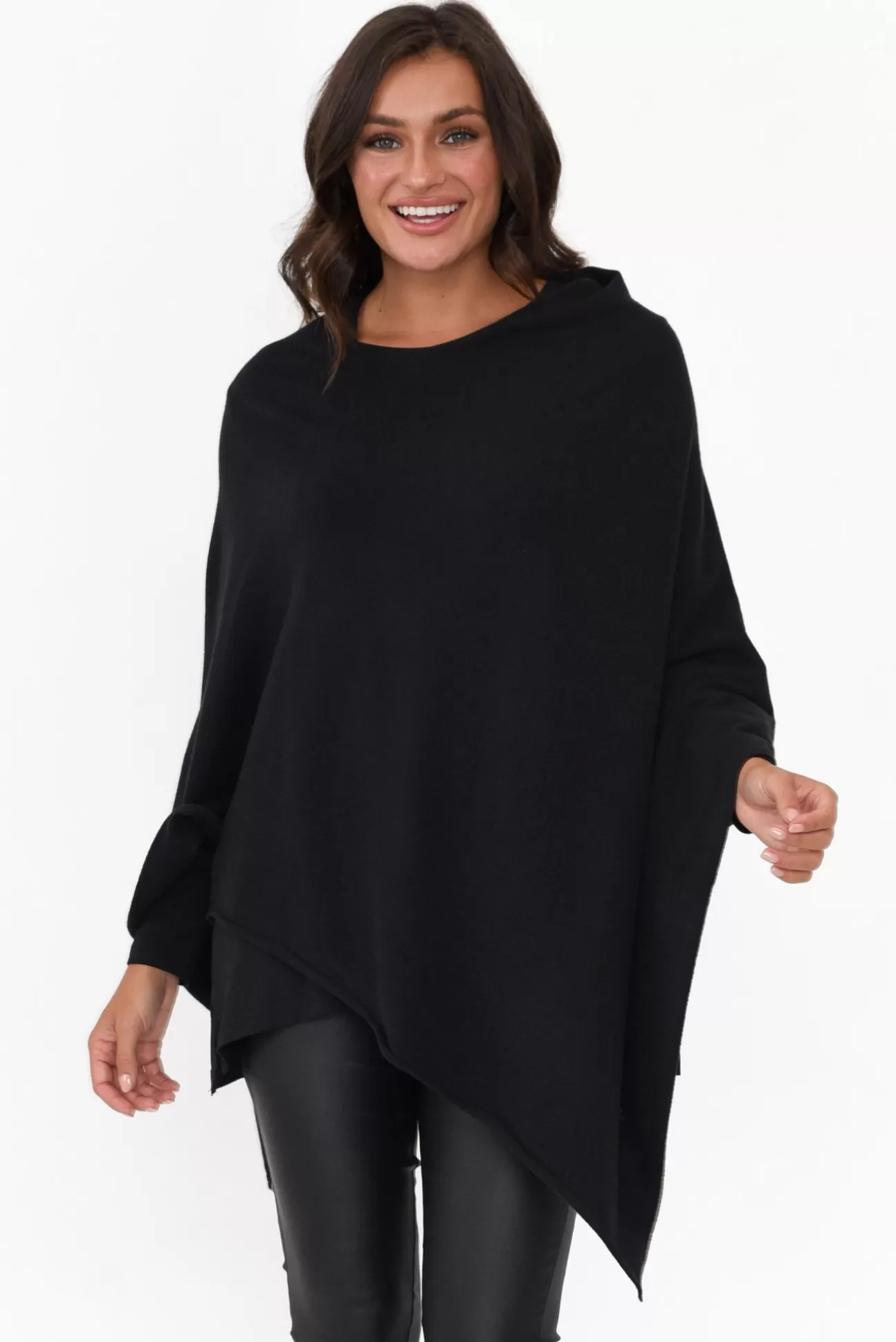 Zura Amy Black Wool Blend Poncho Best Sale