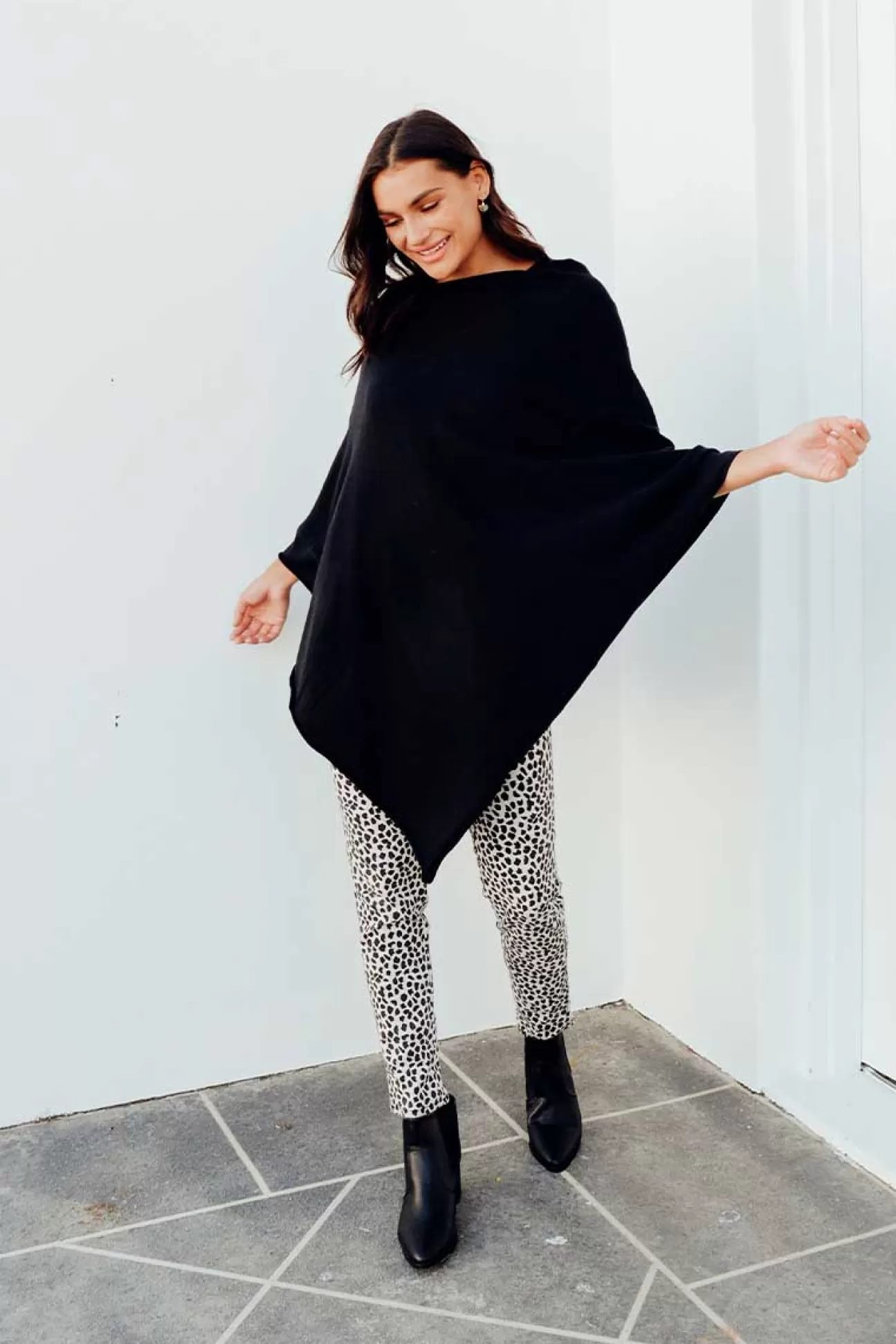 Zura Amy Black Wool Blend Poncho Best Sale